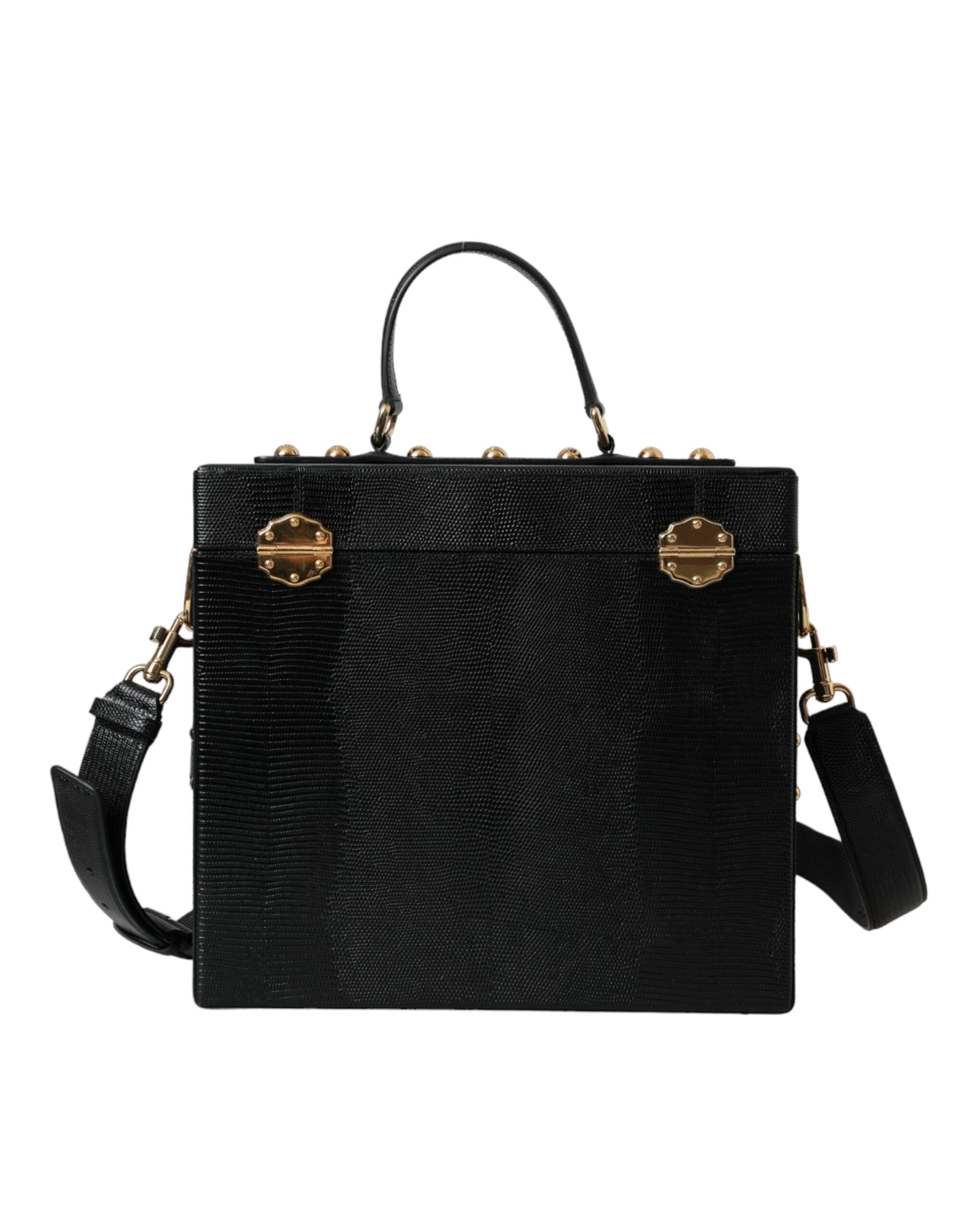 Dolce &amp; Gabbana Geantă dublă din piele de vițel cu model șopârlă neagră în relief