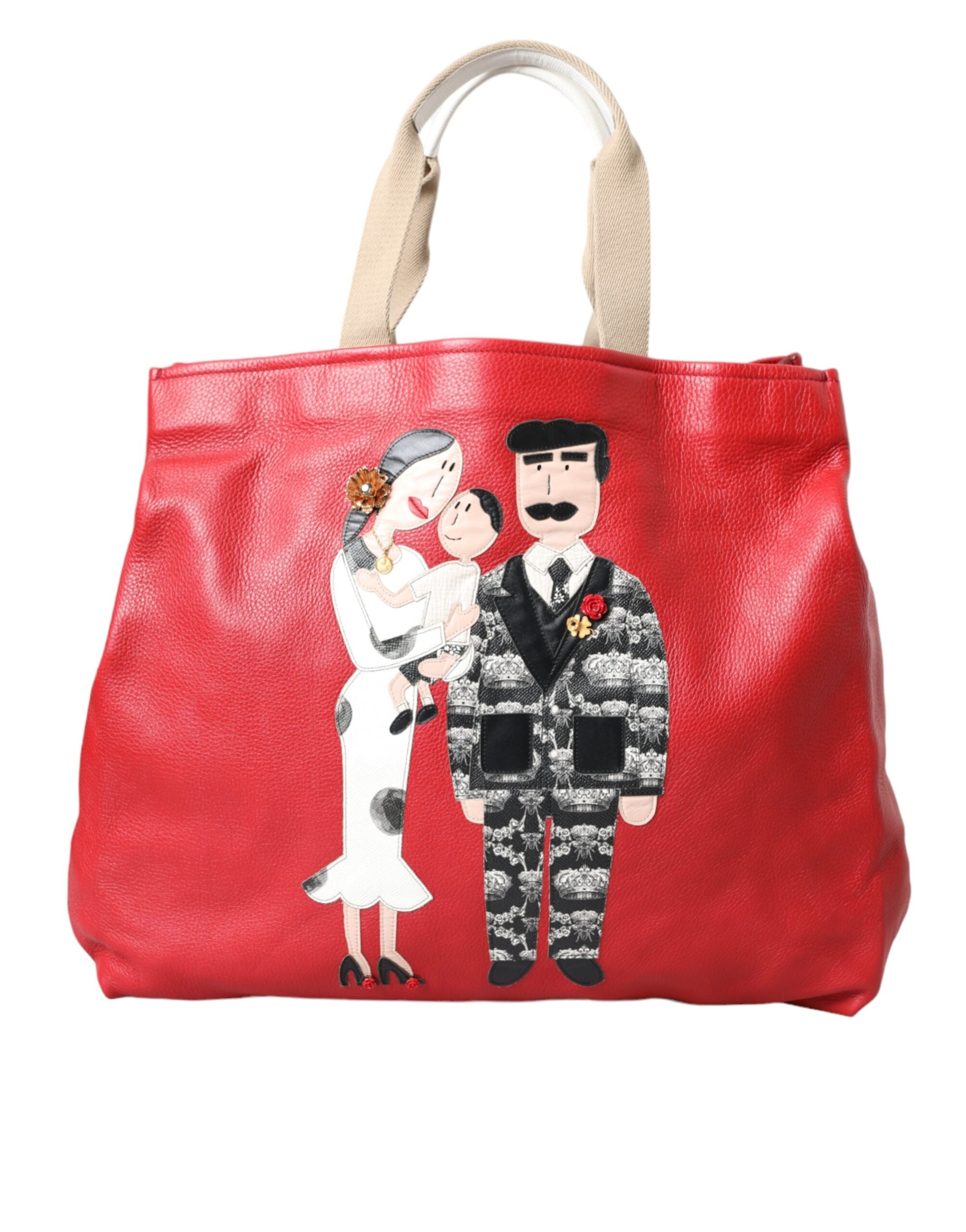 Geantă de cumpărături Dolce &amp; Gabbana din piele roșie cu imprimeu #DGFamily