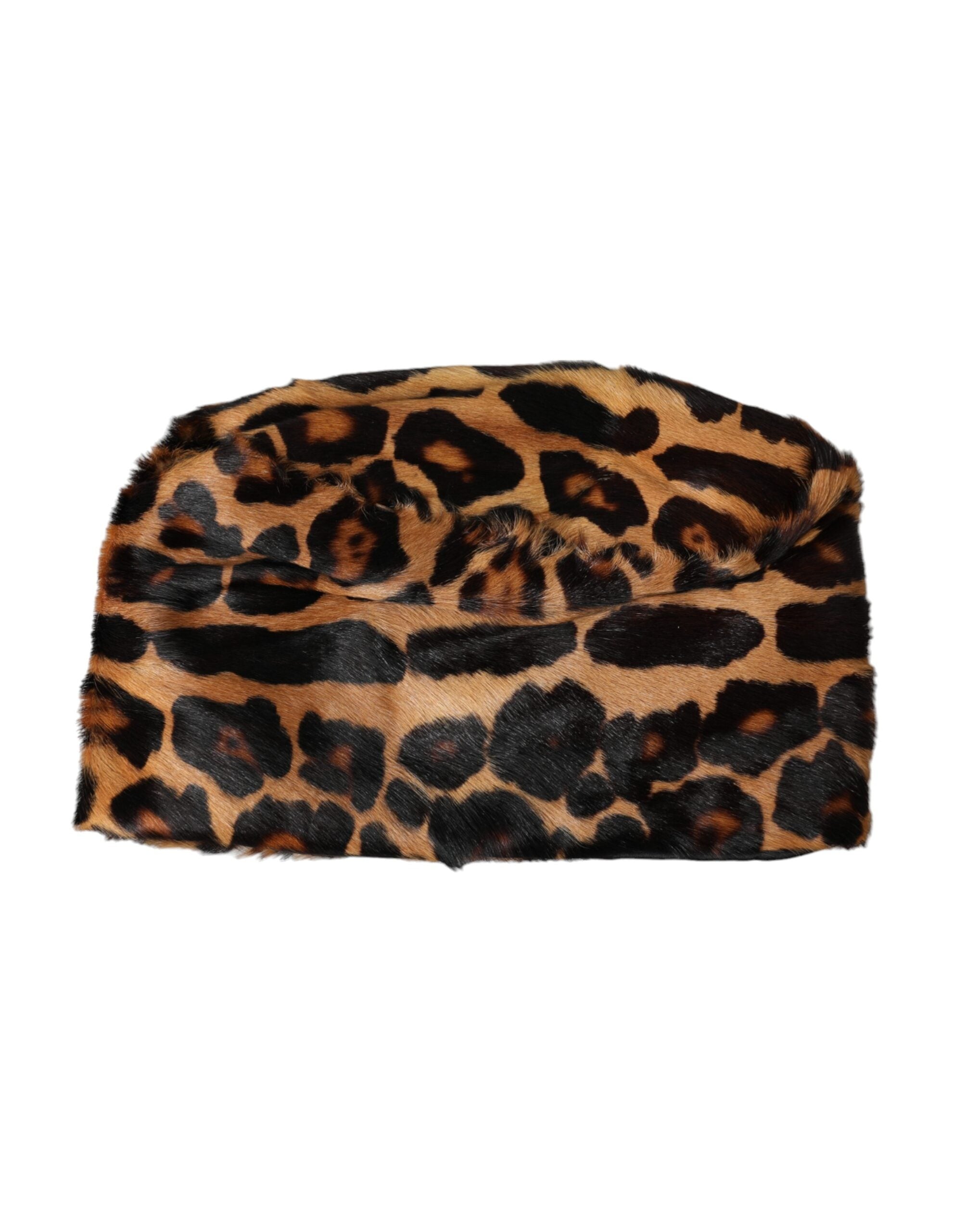 Pălărie Dolce &amp; Gabbana cu blană de leopard maro pentru femei