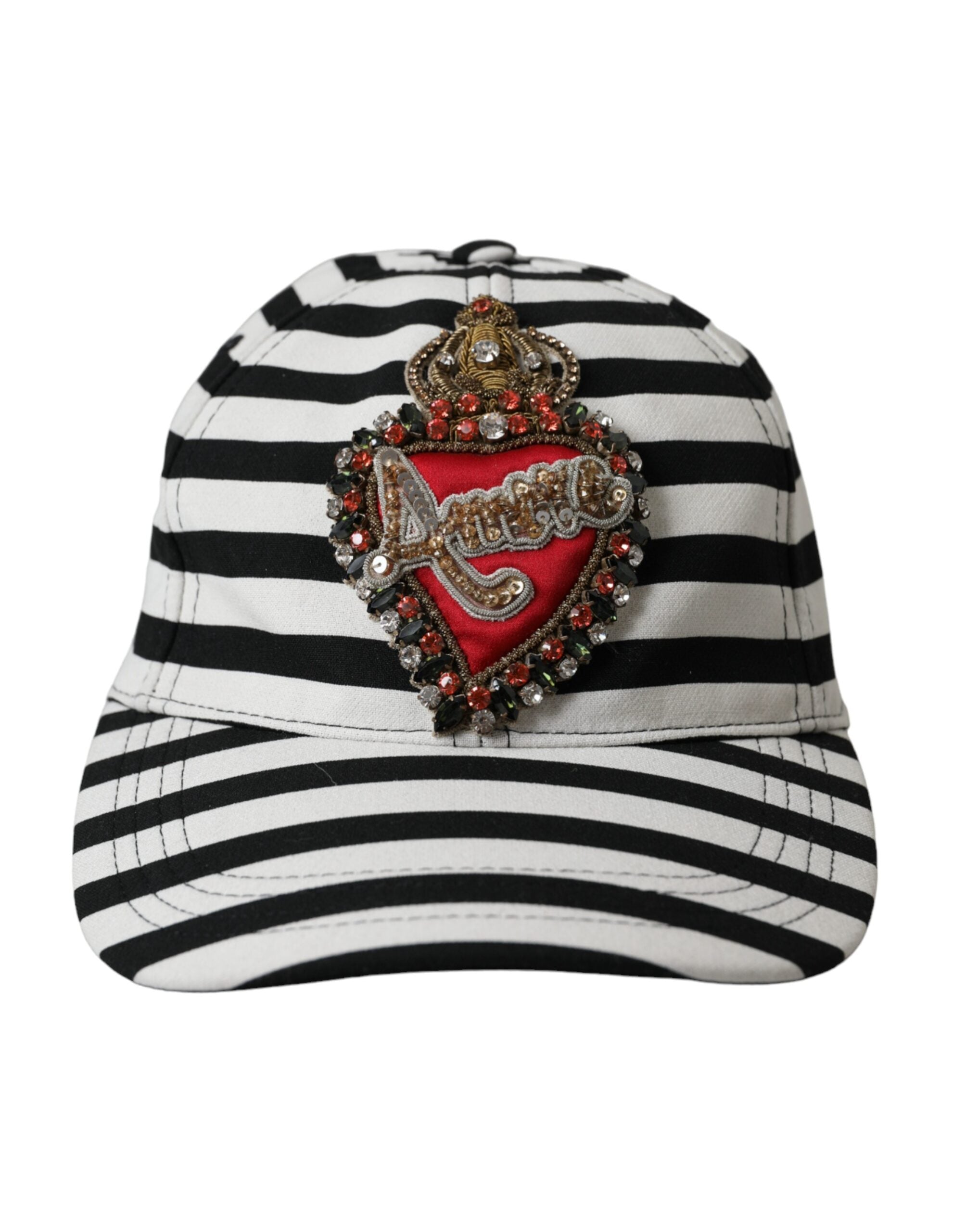 Șapcă de baseball Dolce &amp; Gabbana cu dungi albe și aplicații Amore Heart