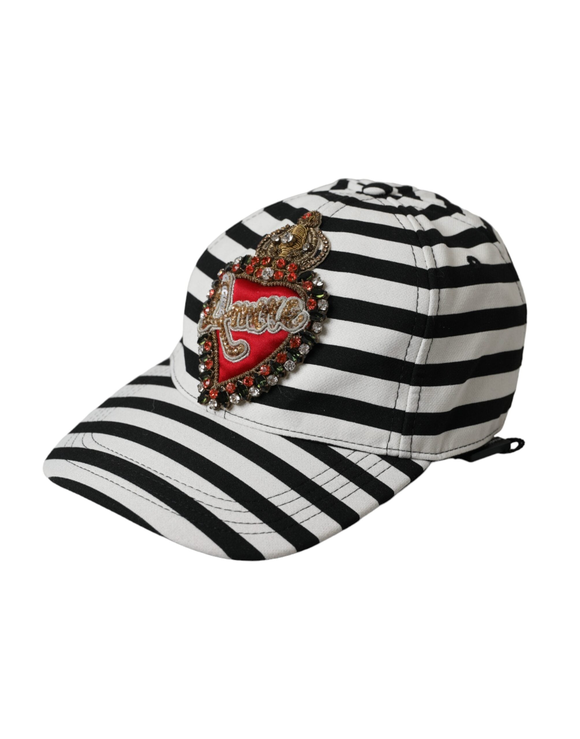 Șapcă de baseball Dolce &amp; Gabbana cu dungi albe și aplicații Amore Heart
