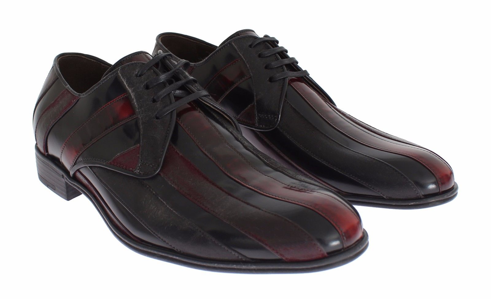 Dolce &amp; Gabbana Elegante schwarze, bordeaux gestreifte Lederschuhe