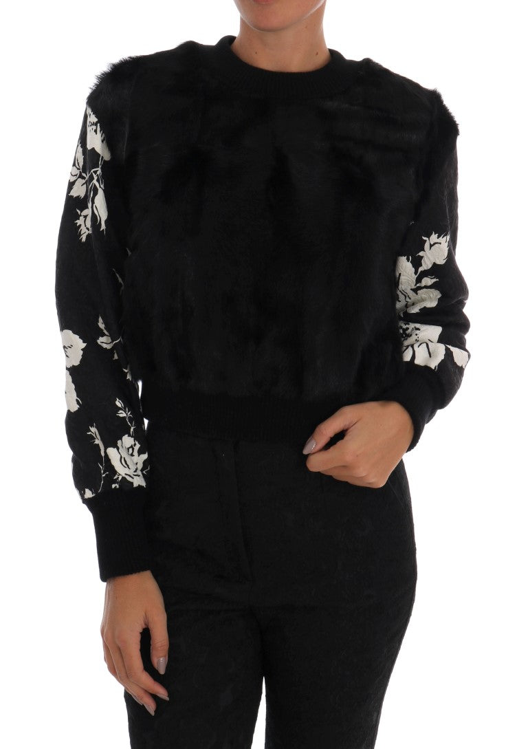 Dolce &amp; Gabbana – Schwarzer Pullover aus geblümtem Brokat