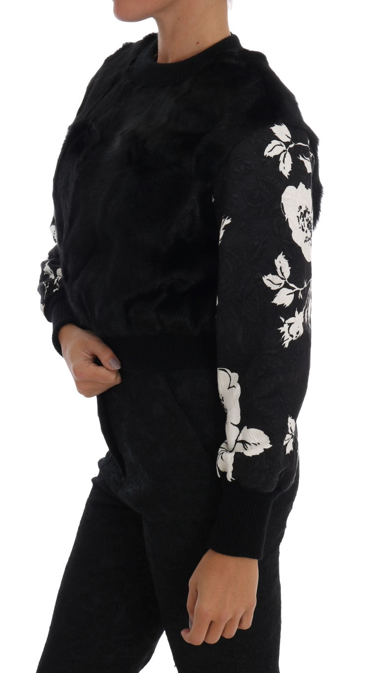 Dolce &amp; Gabbana – Schwarzer Pullover aus geblümtem Brokat