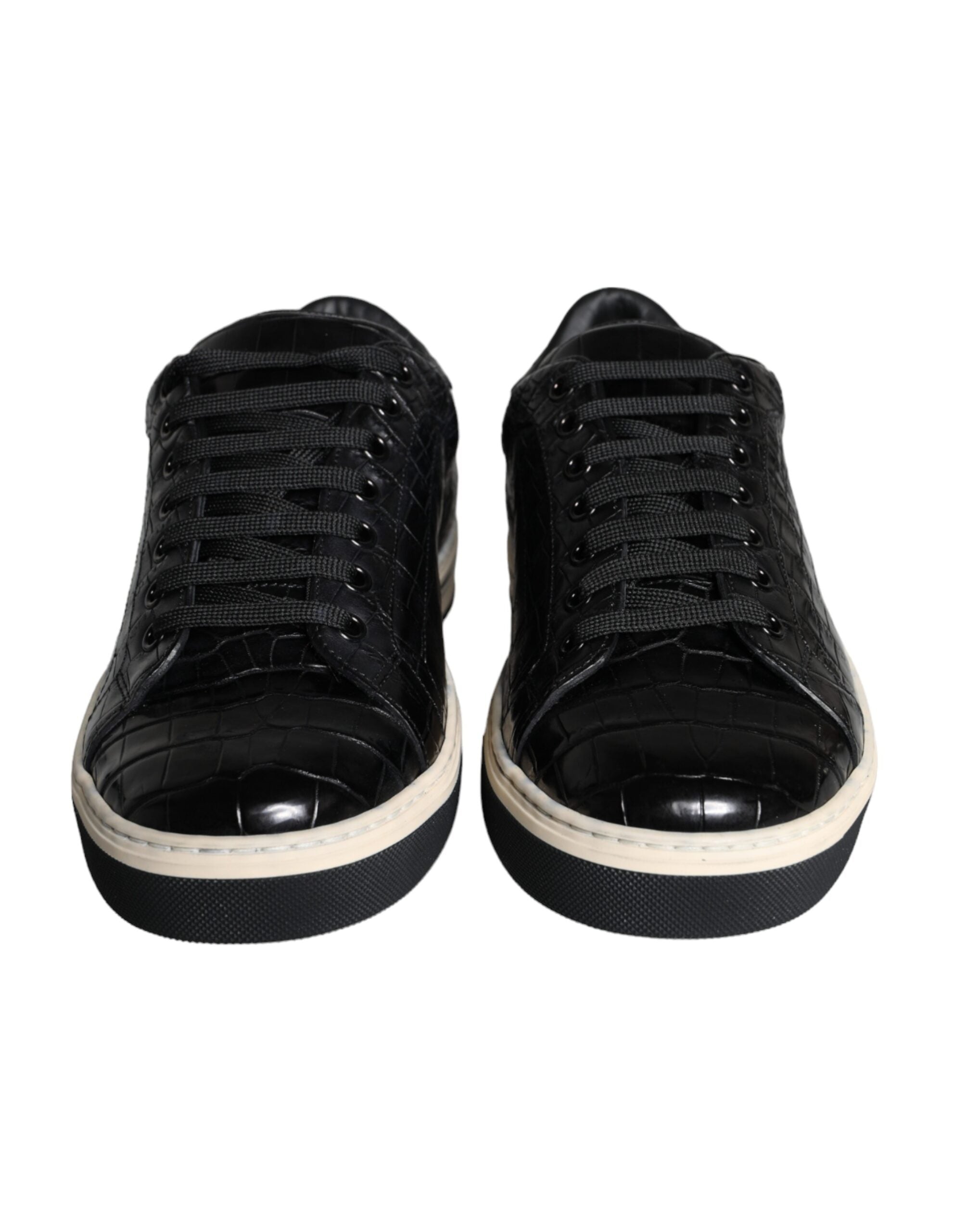 Dolce &amp; Gabbana Schwarze Leder Herren Low Top Sneakers Schuhe