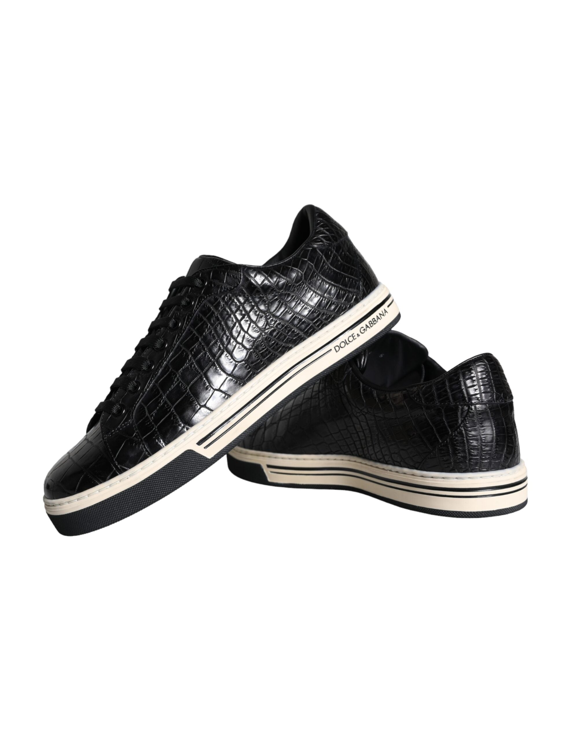 Dolce &amp; Gabbana Schwarze Leder Herren Low Top Sneakers Schuhe