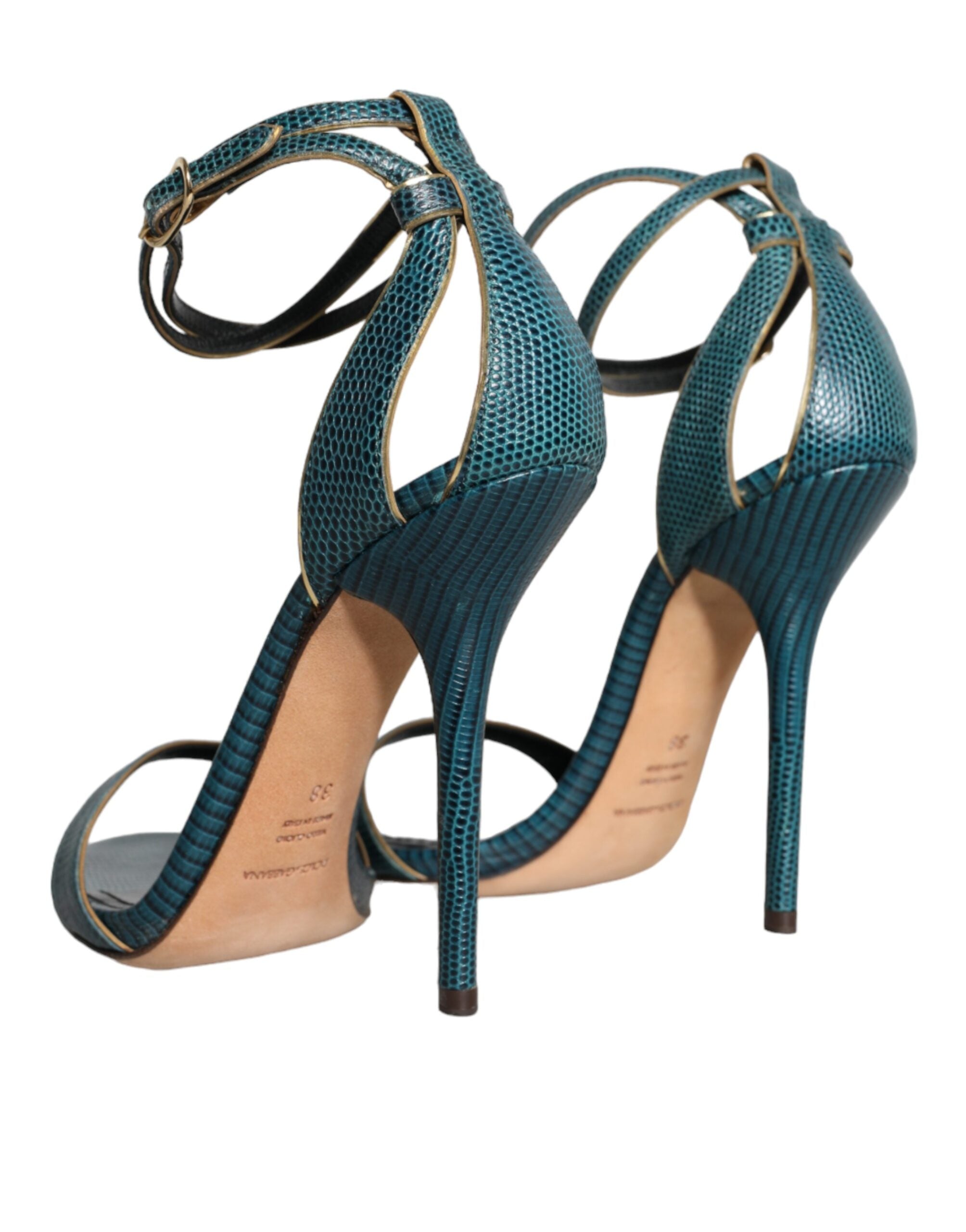 Sandale Dolce &amp; Gabbana verde închis din piele de vițel cu toc