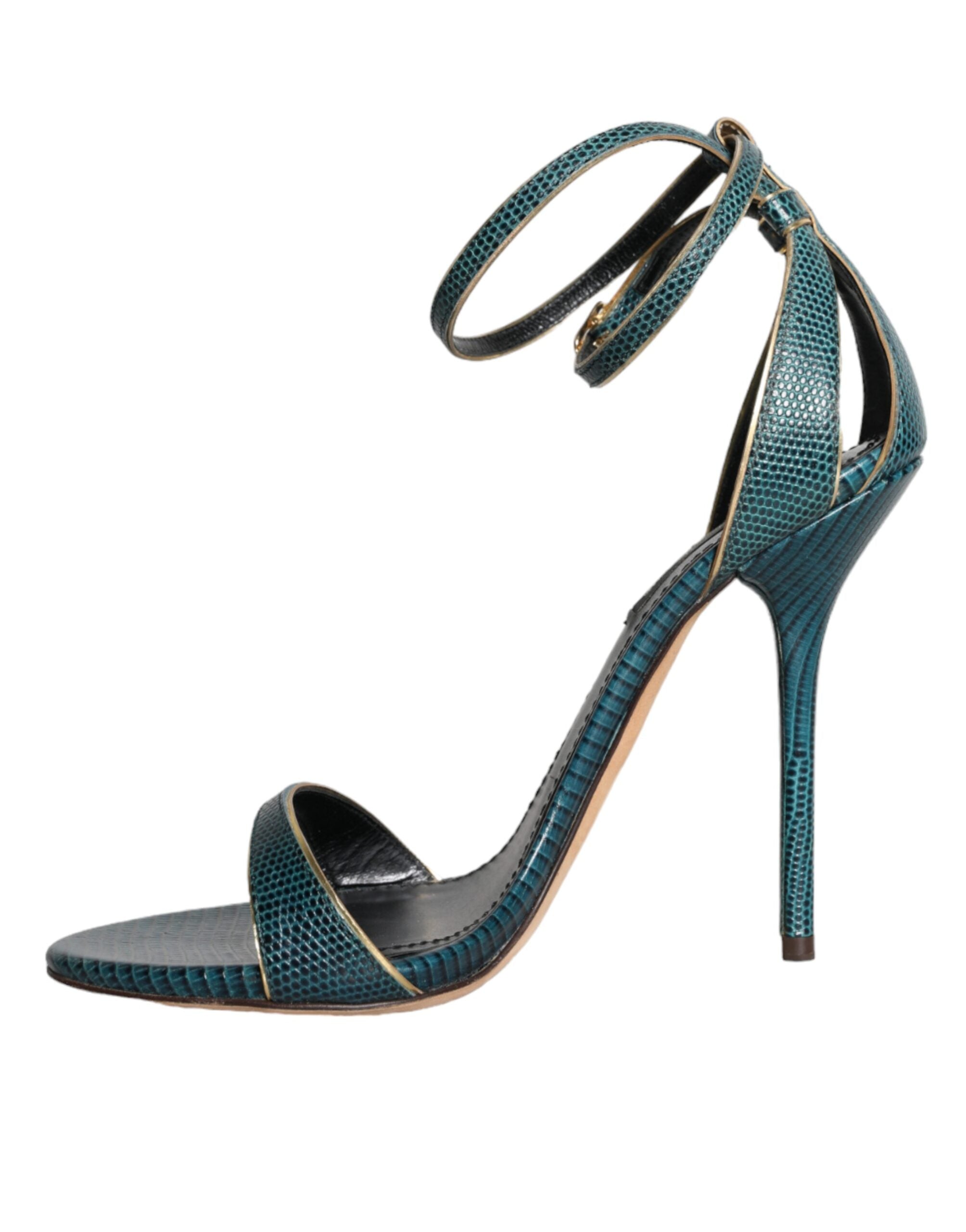 Sandale Dolce &amp; Gabbana verde închis din piele de vițel cu toc