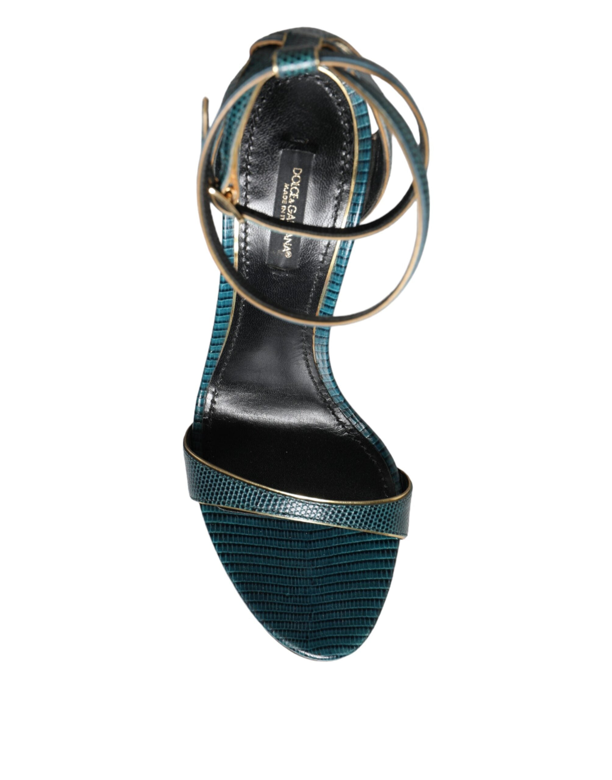 Sandale Dolce &amp; Gabbana verde închis din piele de vițel cu toc