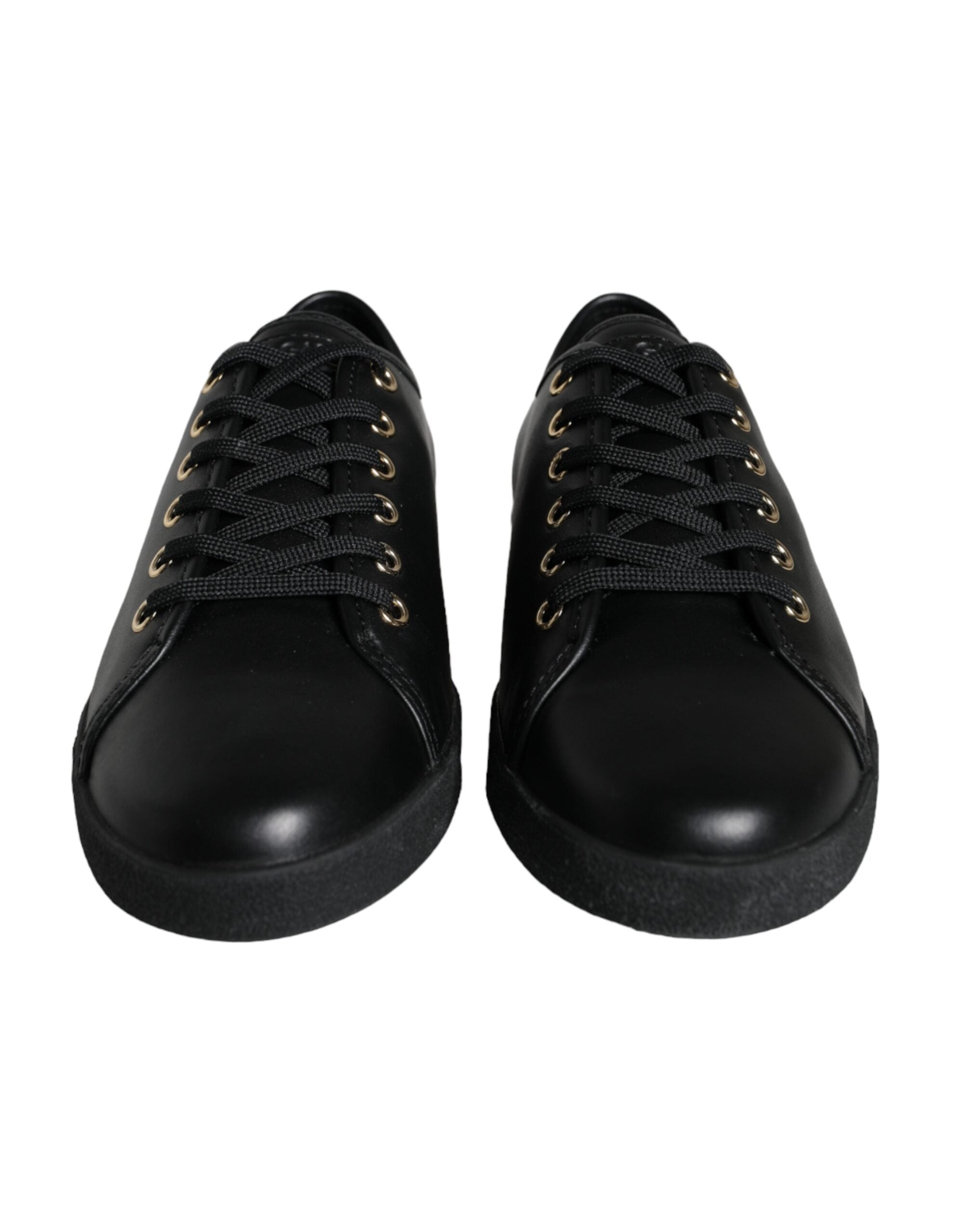 Dolce &amp; Gabbana Klassische Sneakers aus schwarzem und goldenem Leder