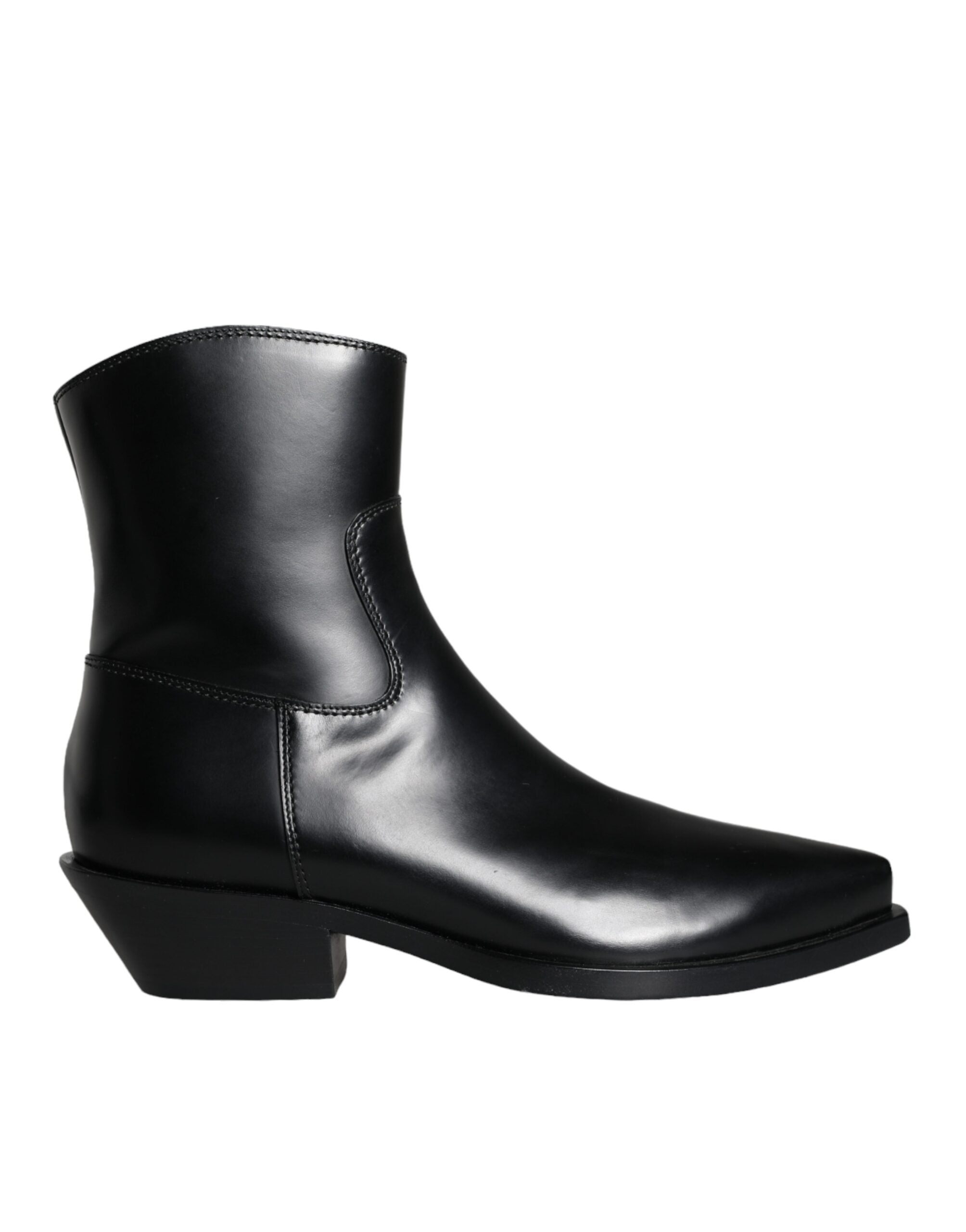 Dolce &amp; Gabbana Schwarze Lederstiefeletten Booties Schuhe