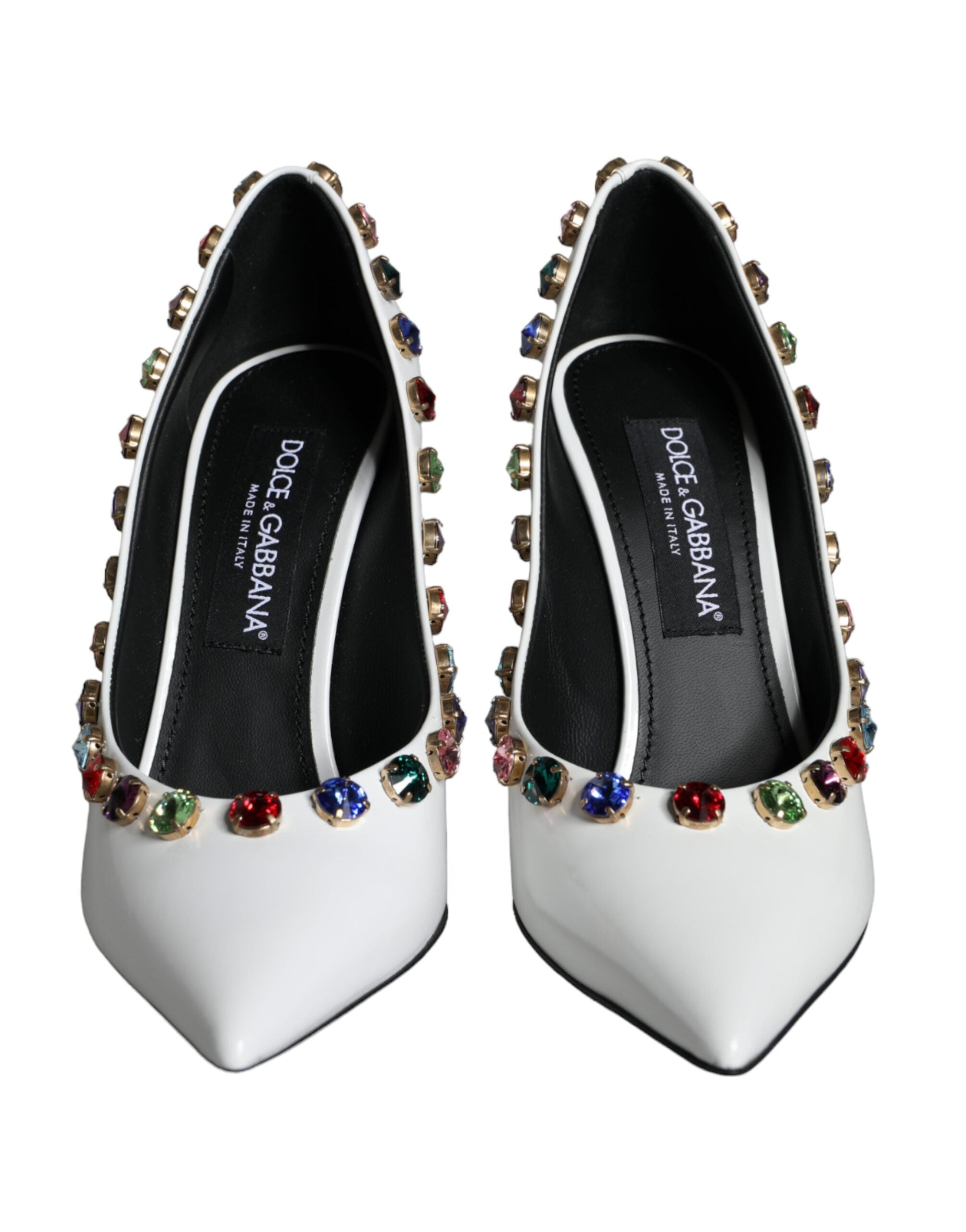 Dolce &amp; Gabbana Weiße Kristall Leder High Heels Pumps Schuhe