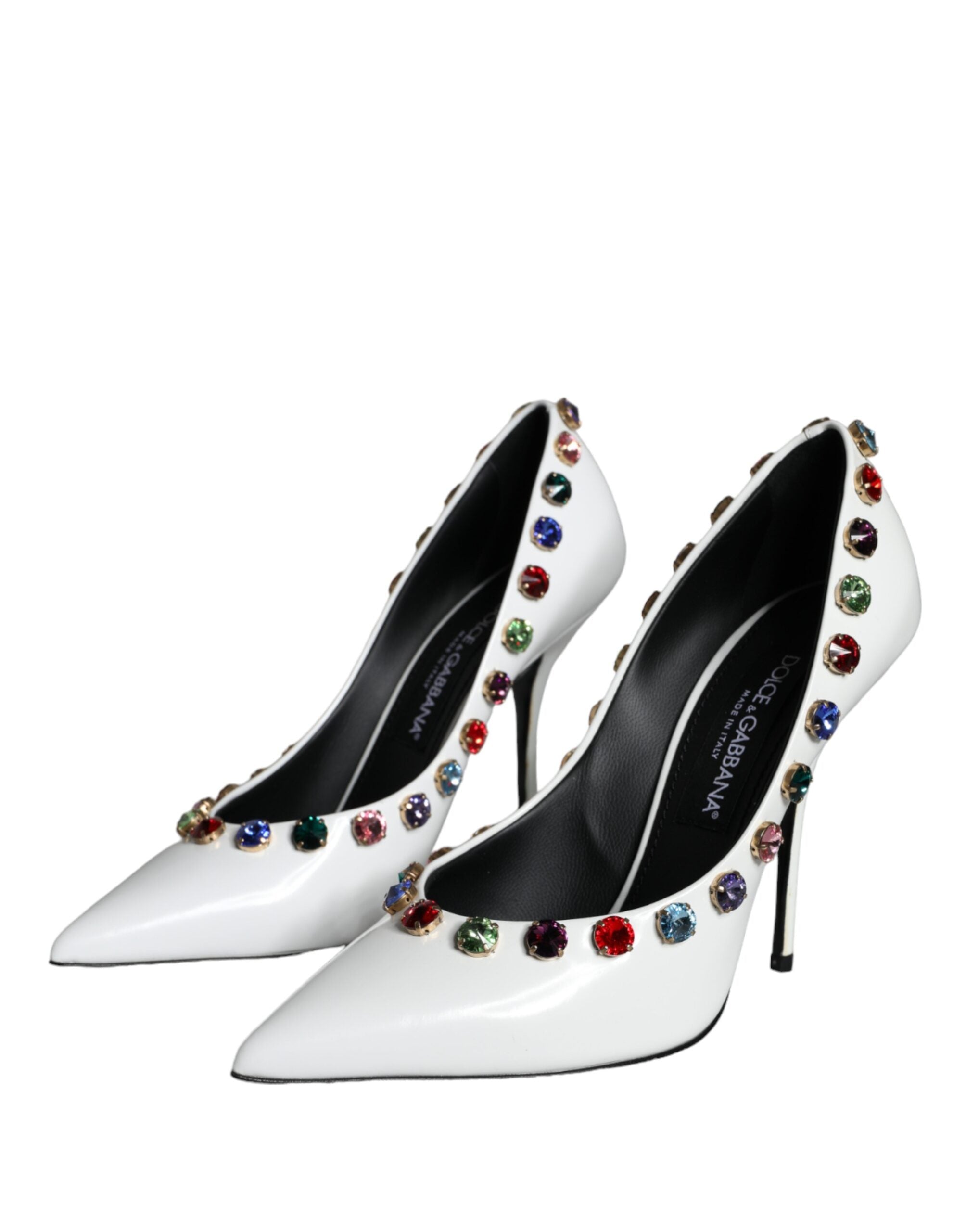 Dolce &amp; Gabbana Weiße Kristall Leder High Heels Pumps Schuhe