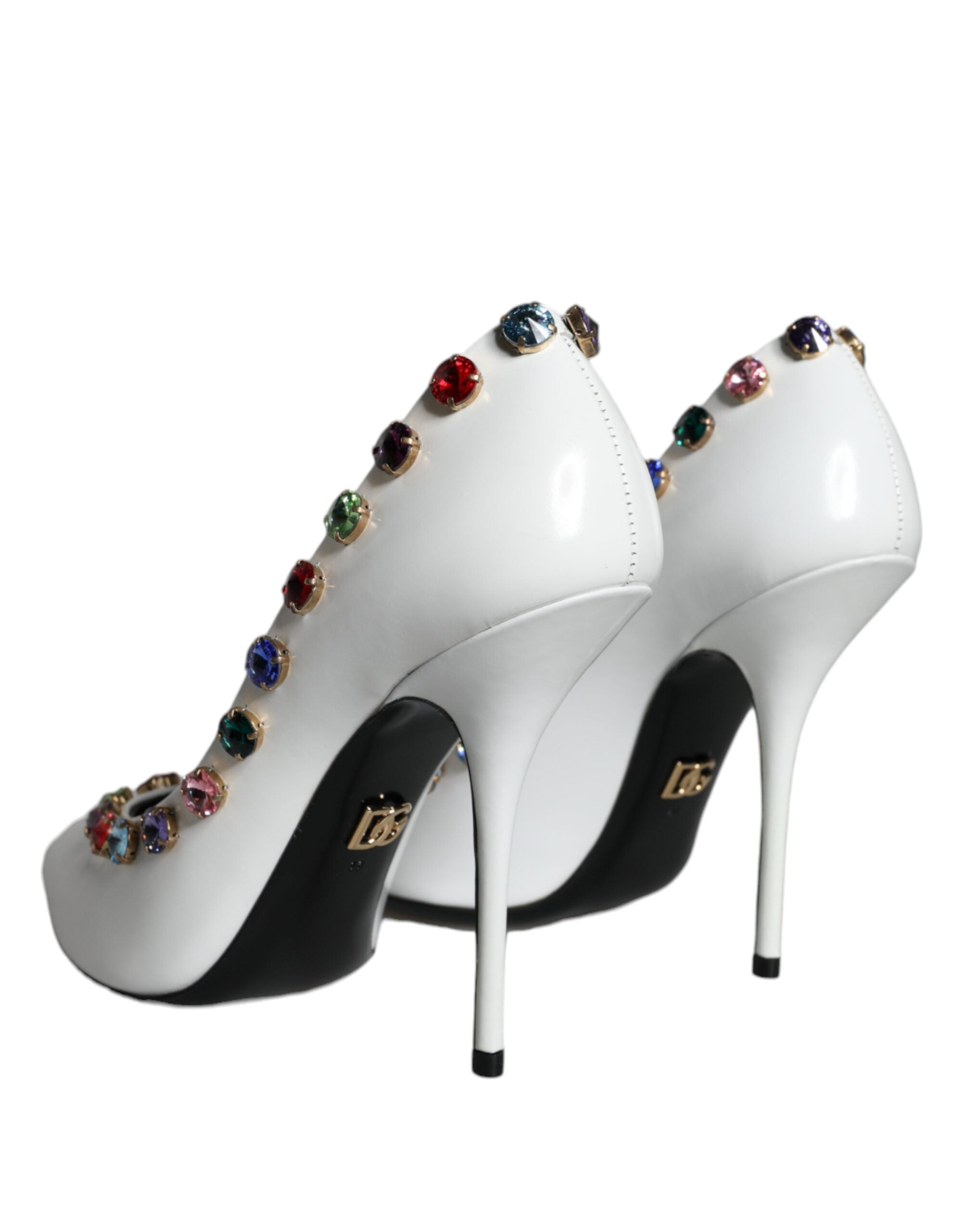 Dolce &amp; Gabbana Weiße Kristall Leder High Heels Pumps Schuhe