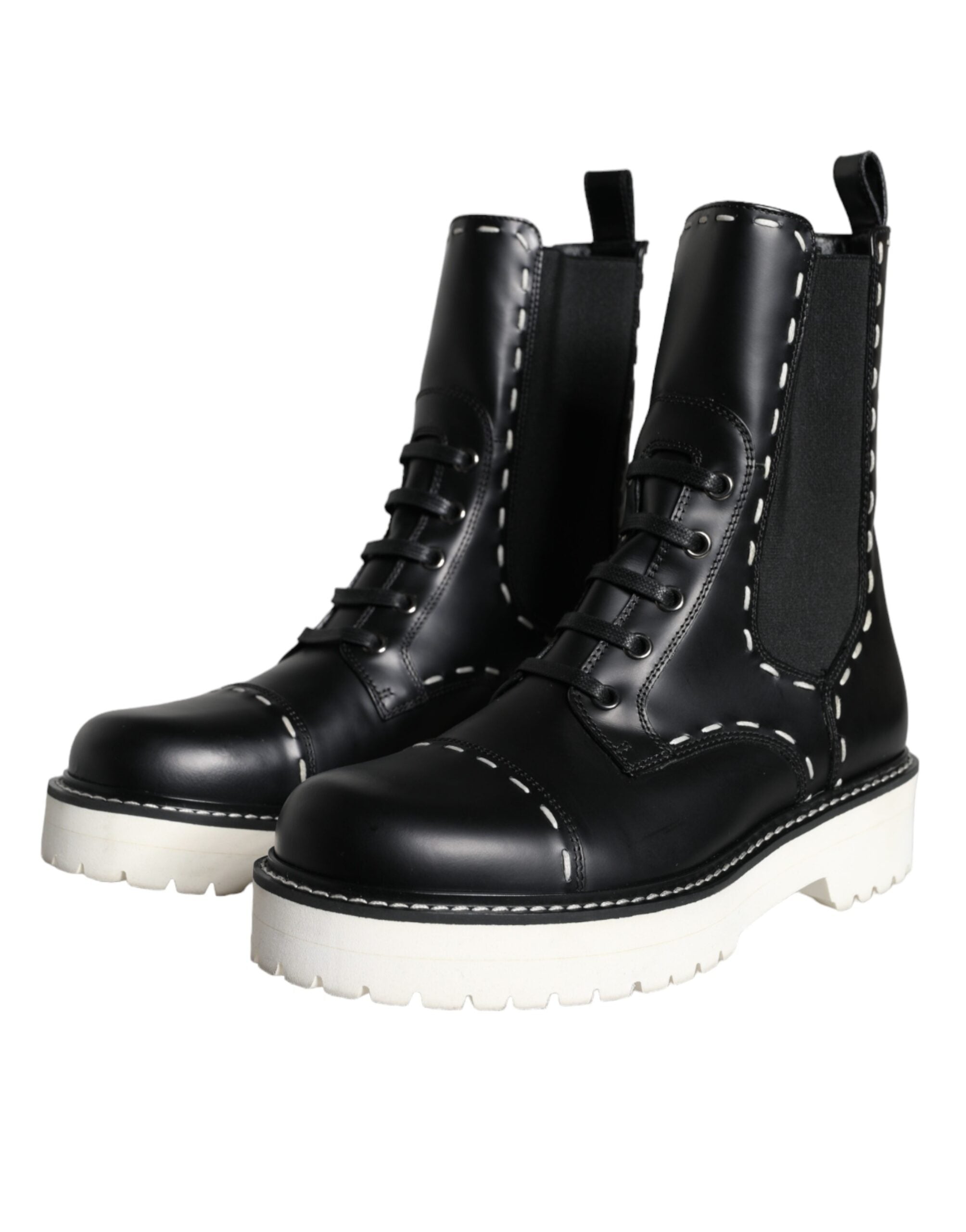 Dolce &amp; Gabbana – Schwarze Combat-Stiefel aus Leder mit halbhoher Wade
