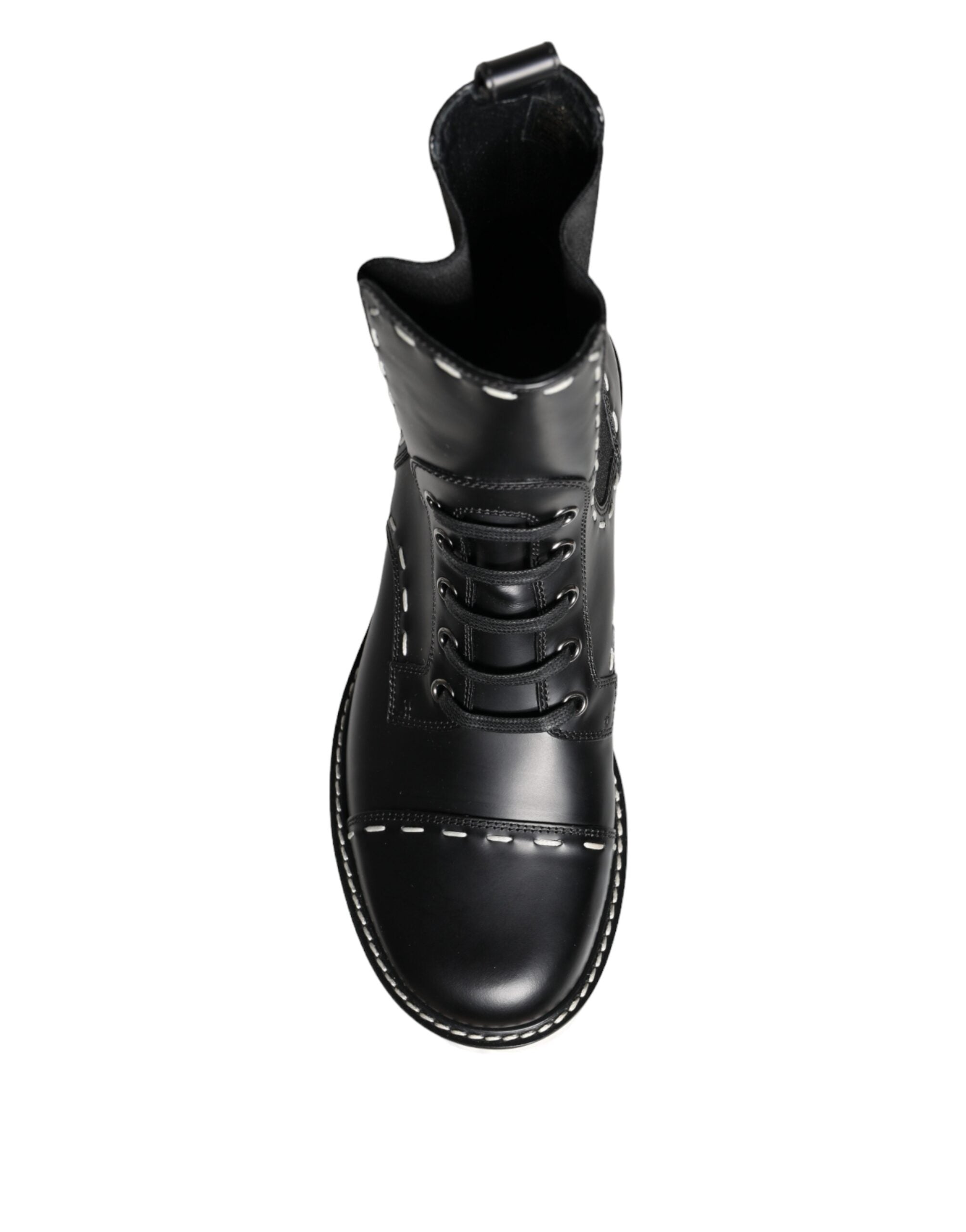 Dolce &amp; Gabbana – Schwarze Combat-Stiefel aus Leder mit halbhoher Wade