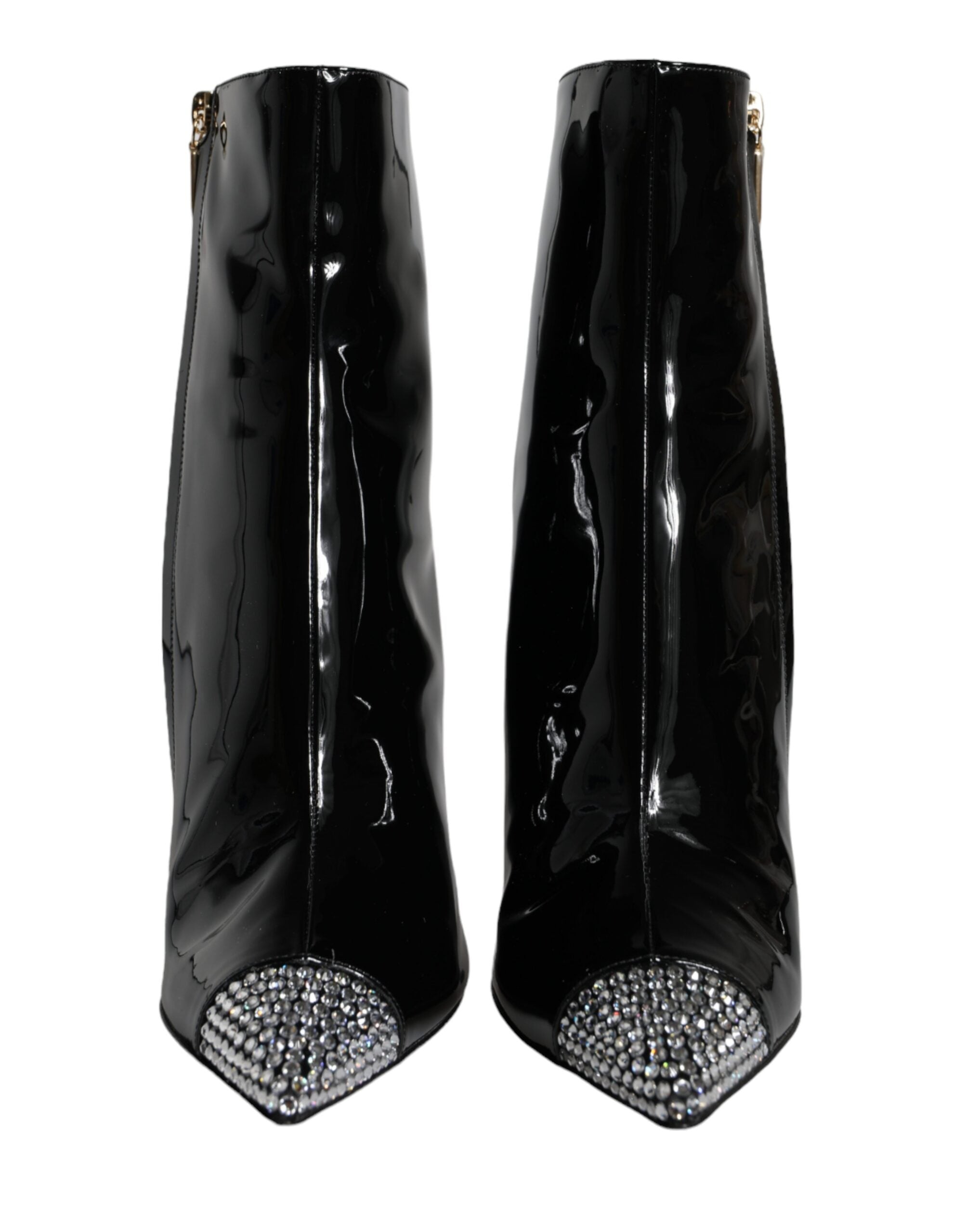 Dolce &amp; Gabbana – Schwarze Stiefel aus Lackleder mit Kristallabsatz