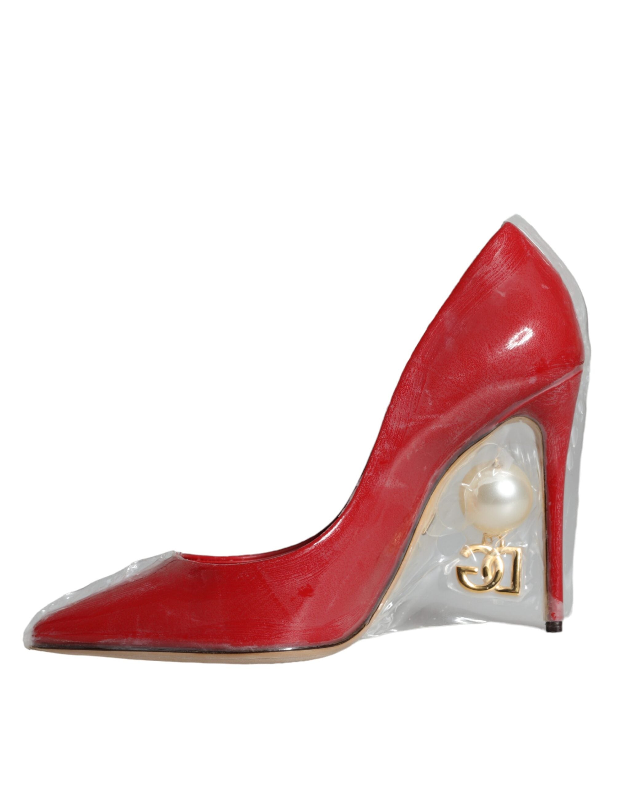 Dolce &amp; Gabbana Rote Lackleder Kunstperlen Heels Pumps Schuhe