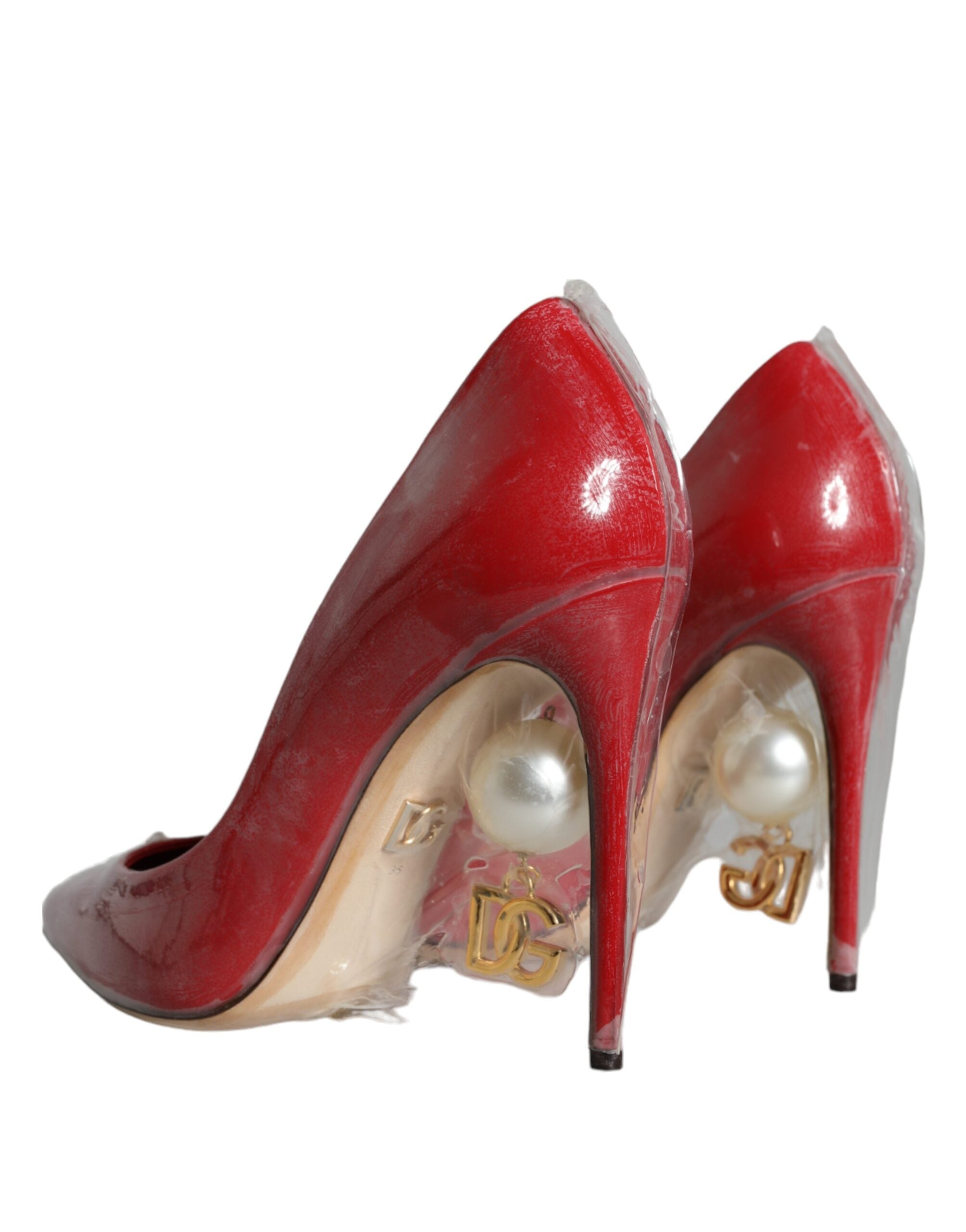 Dolce &amp; Gabbana Rote Lackleder Kunstperlen Heels Pumps Schuhe