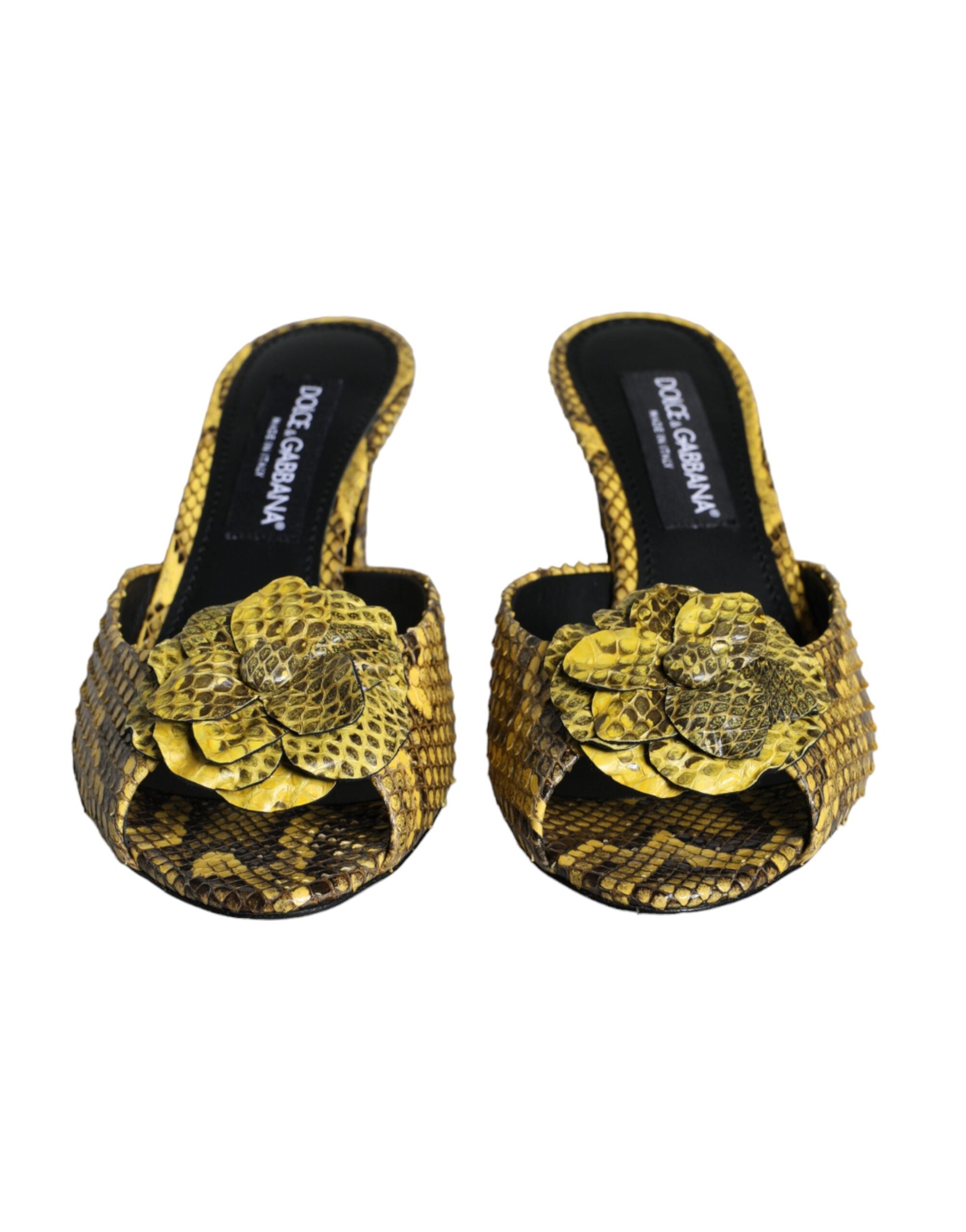 Dolce &amp; Gabbana – Gelbe Pantoletten aus Leder mit Blockabsatz