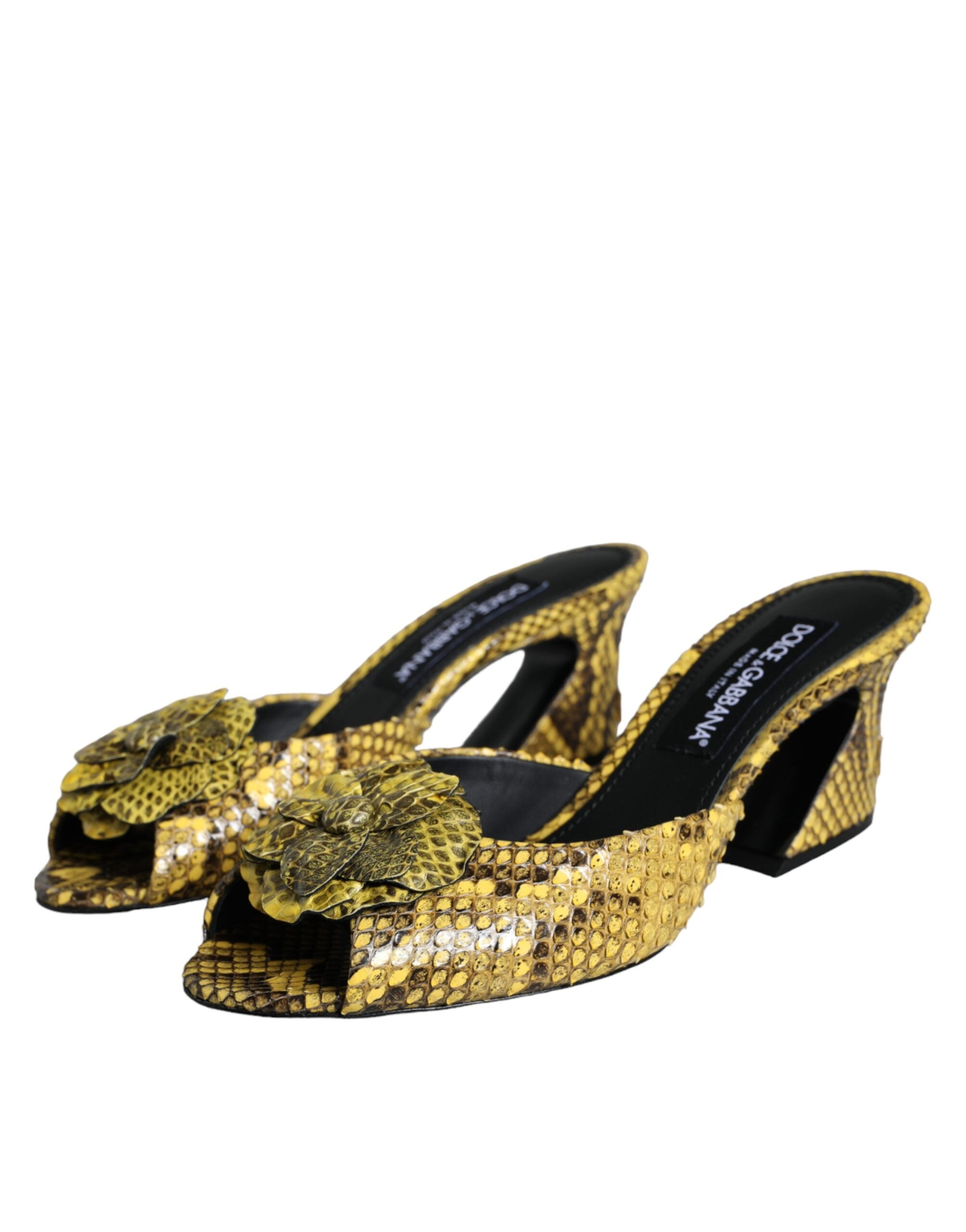 Dolce &amp; Gabbana – Gelbe Pantoletten aus Leder mit Blockabsatz