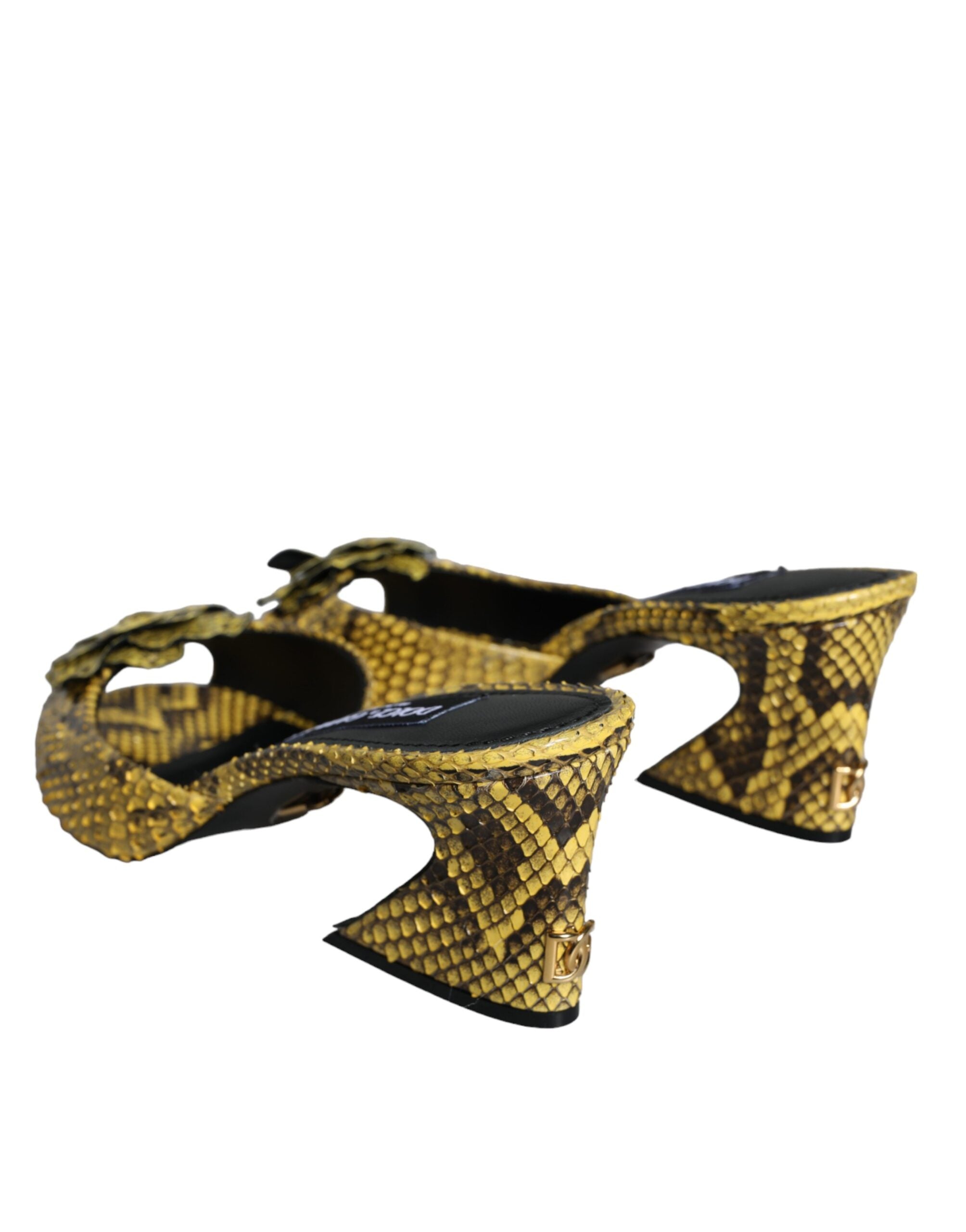 Dolce &amp; Gabbana – Gelbe Pantoletten aus Leder mit Blockabsatz
