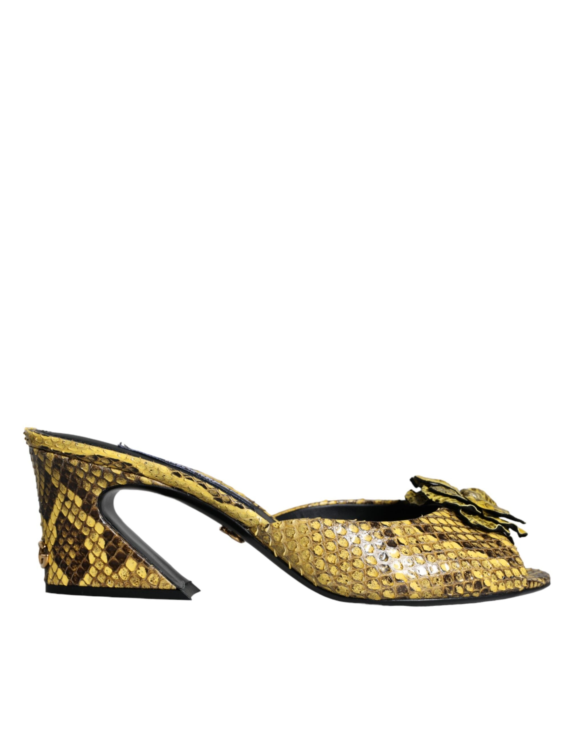 Dolce &amp; Gabbana – Gelbe Pantoletten aus Leder mit Blockabsatz