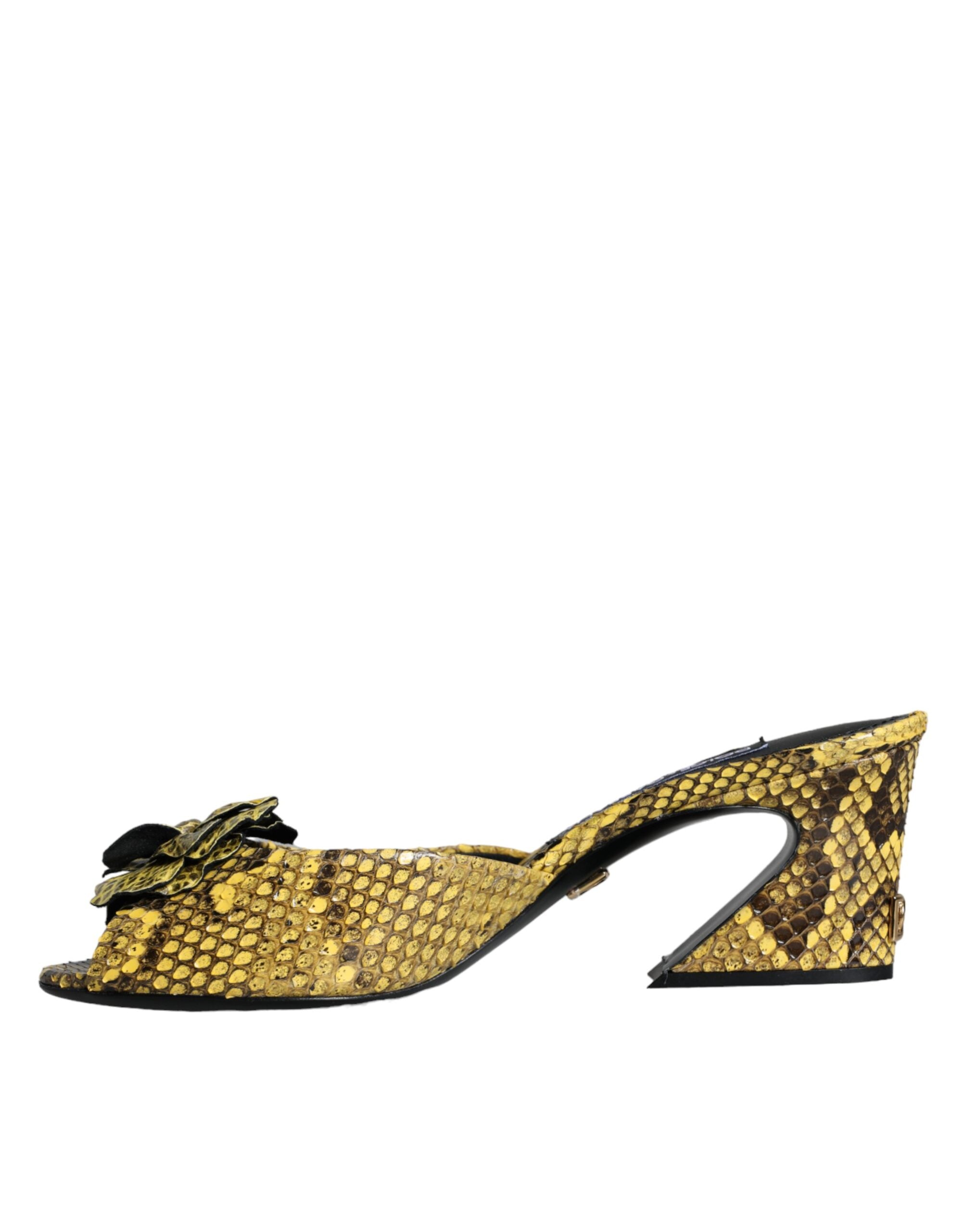 Dolce &amp; Gabbana – Gelbe Pantoletten aus Leder mit Blockabsatz