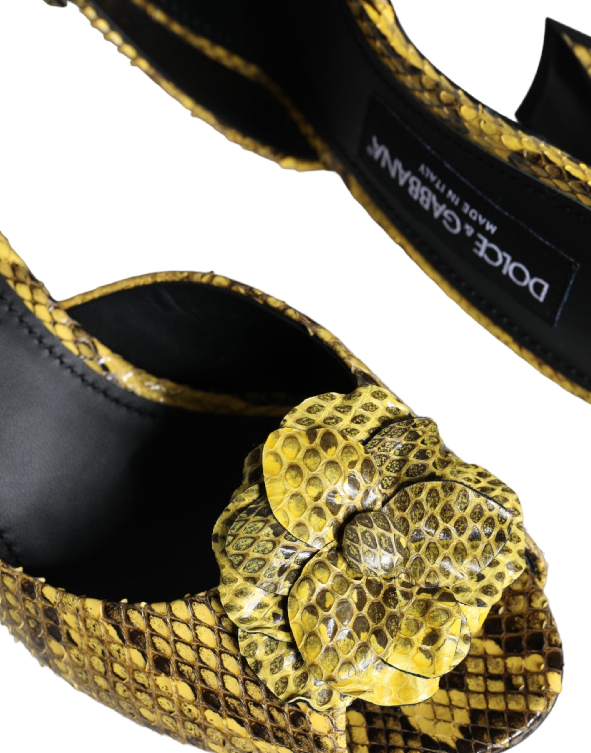 Dolce &amp; Gabbana – Gelbe Pantoletten aus Leder mit Blockabsatz