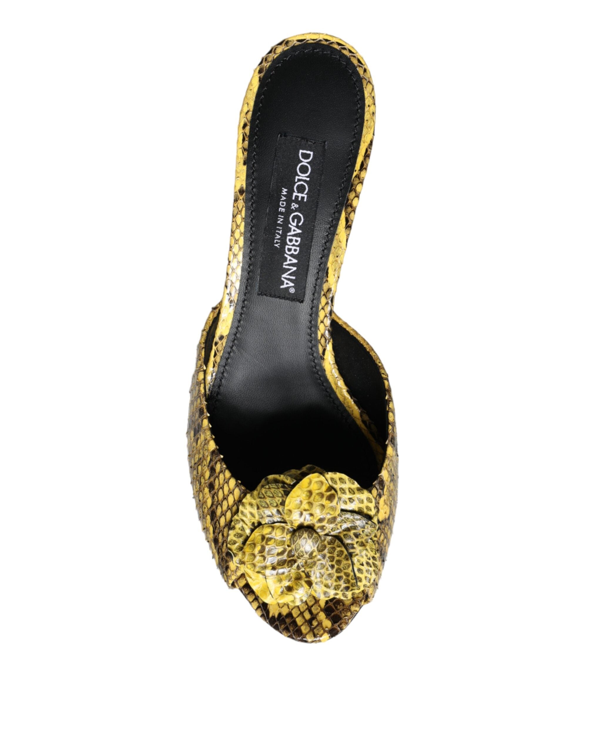 Dolce &amp; Gabbana – Gelbe Pantoletten aus Leder mit Blockabsatz