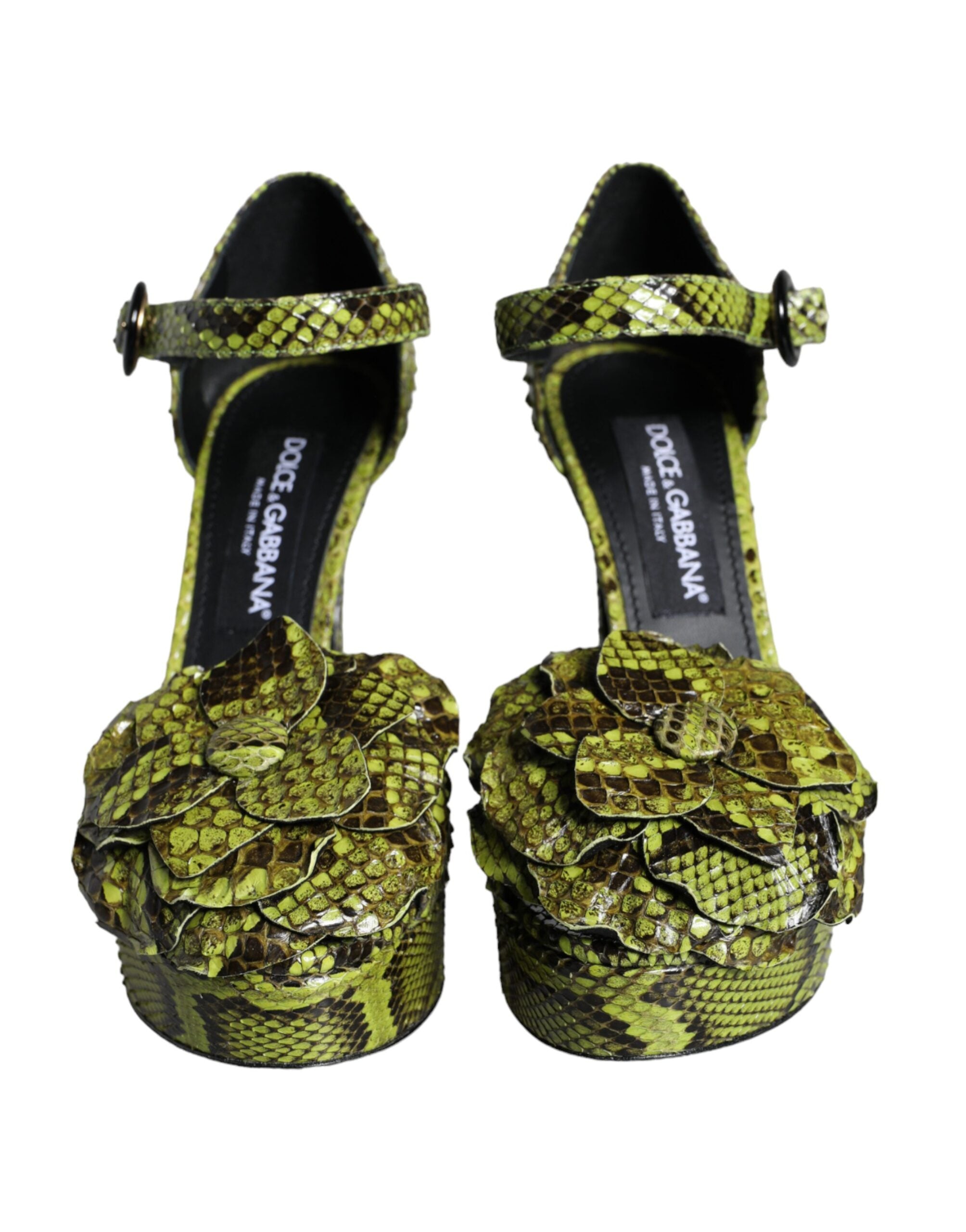 Dolce &amp; Gabbana Grüne Sandalen aus exotischem Leder mit Knöchelriemen