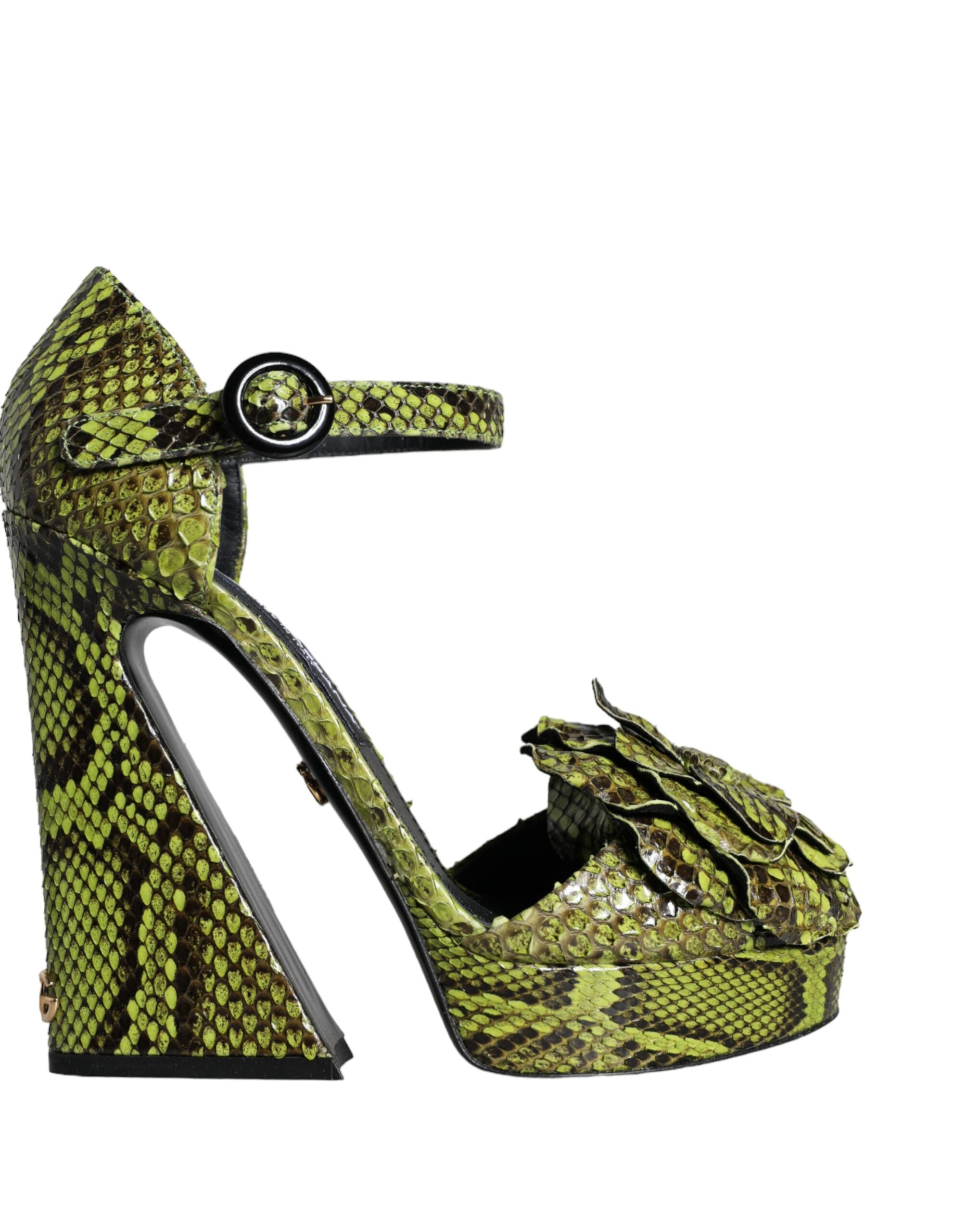 Dolce &amp; Gabbana Grüne Sandalen aus exotischem Leder mit Knöchelriemen