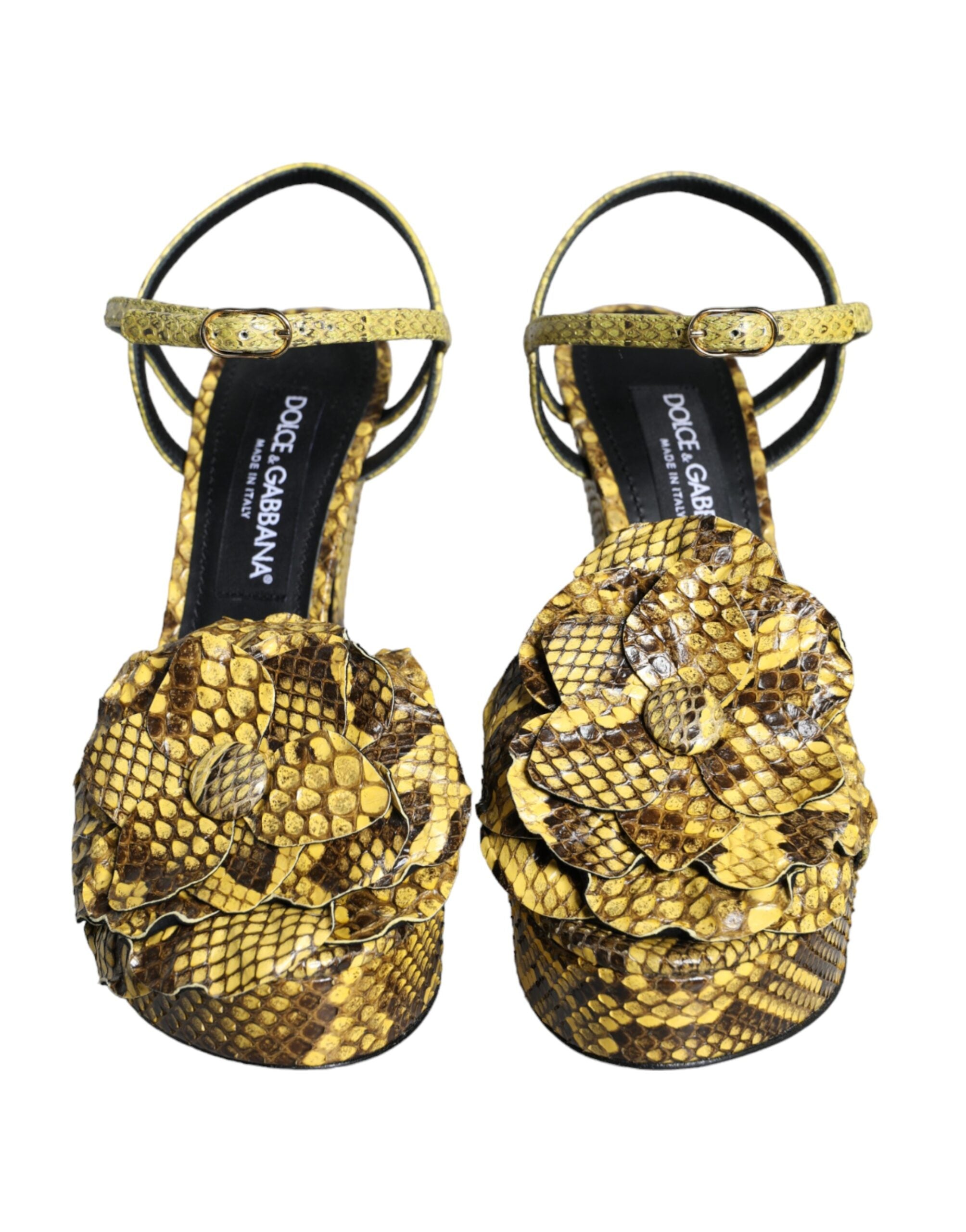 Dolce &amp; Gabbana Gelb Exotisches Leder Knöchelriemen Heels Sandalen Schuhe
