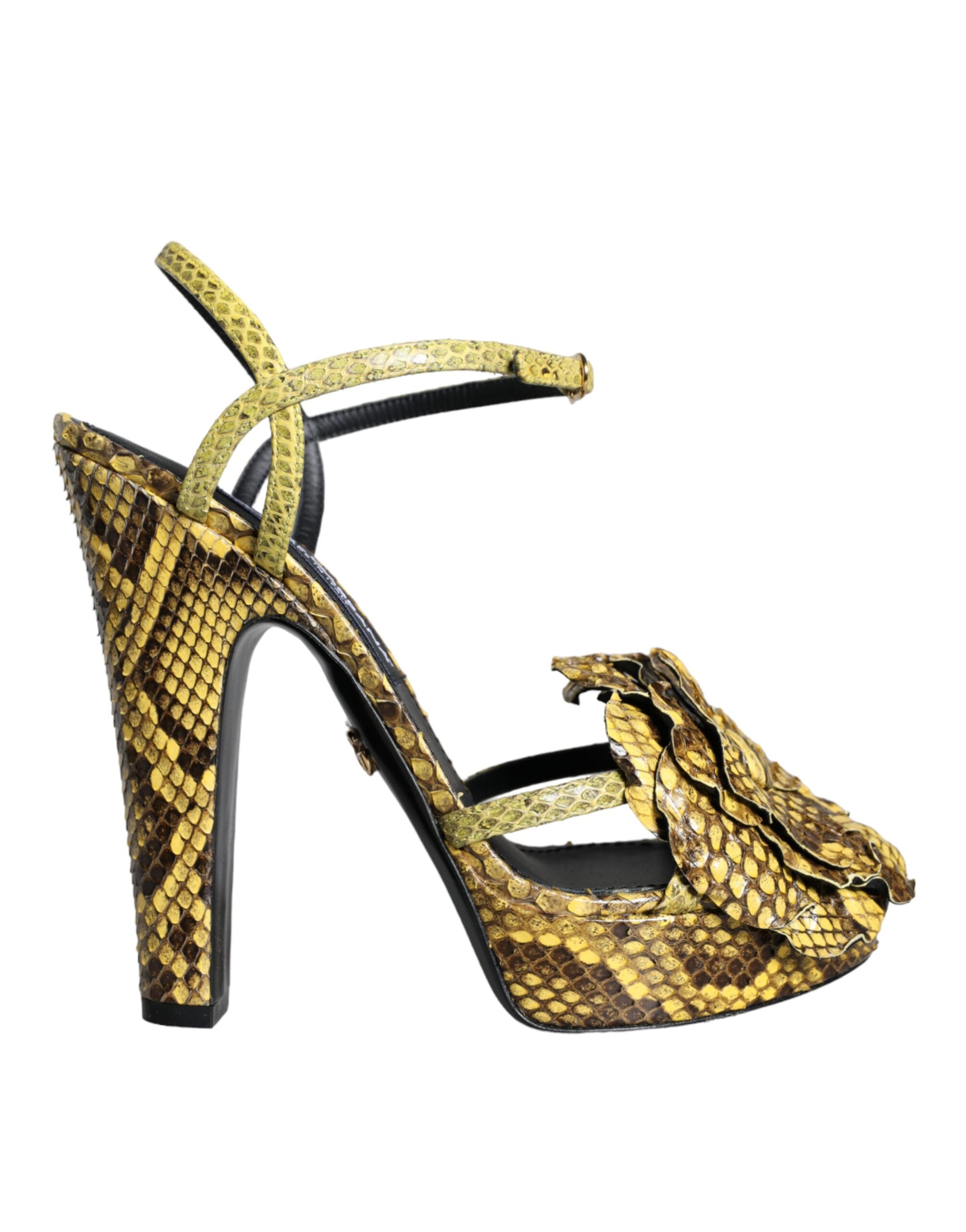 Dolce &amp; Gabbana Gelb Exotisches Leder Knöchelriemen Heels Sandalen Schuhe