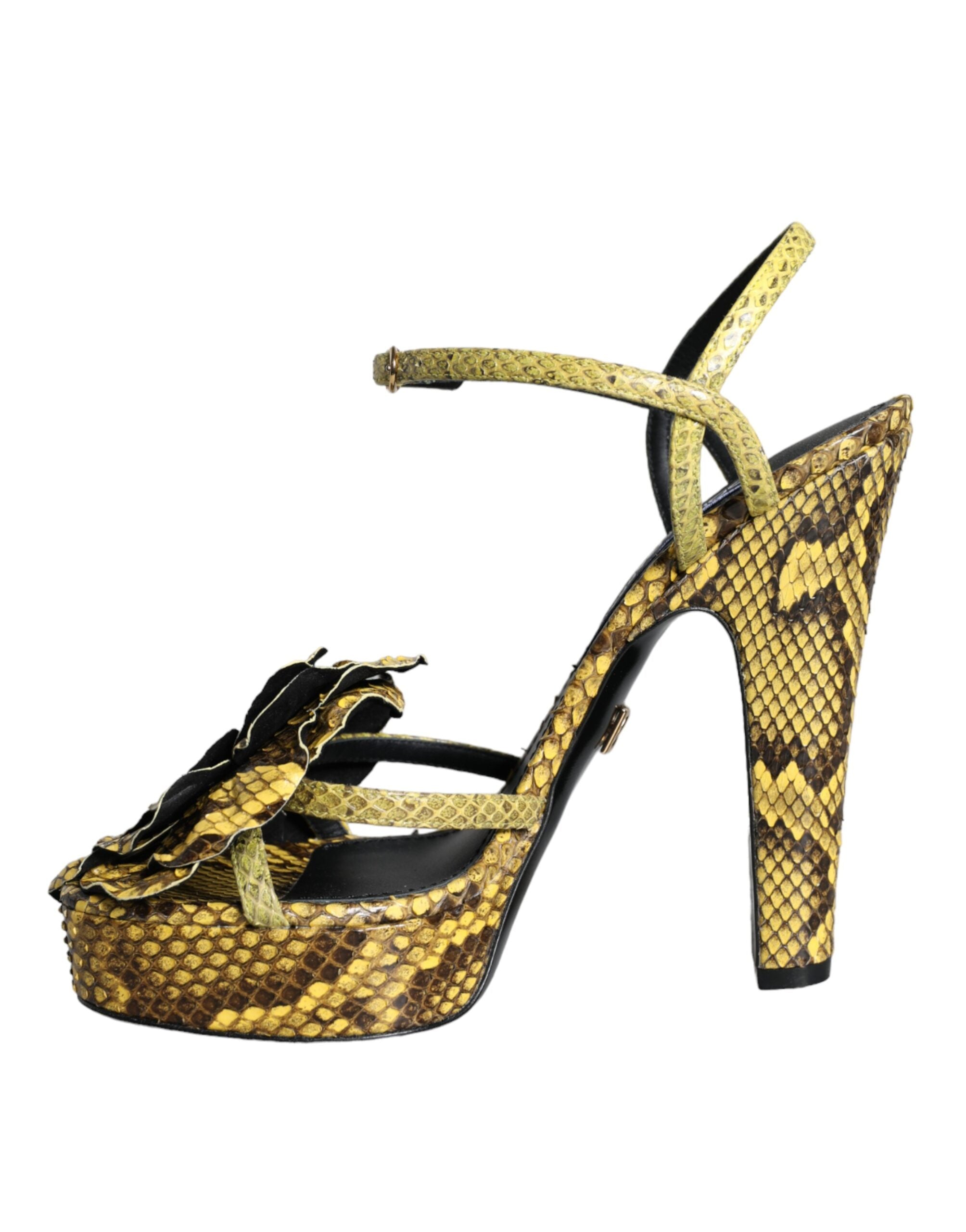 Sandale Dolce &amp; Gabbana galbene din piele exotică cu toc și bareta la gleznă