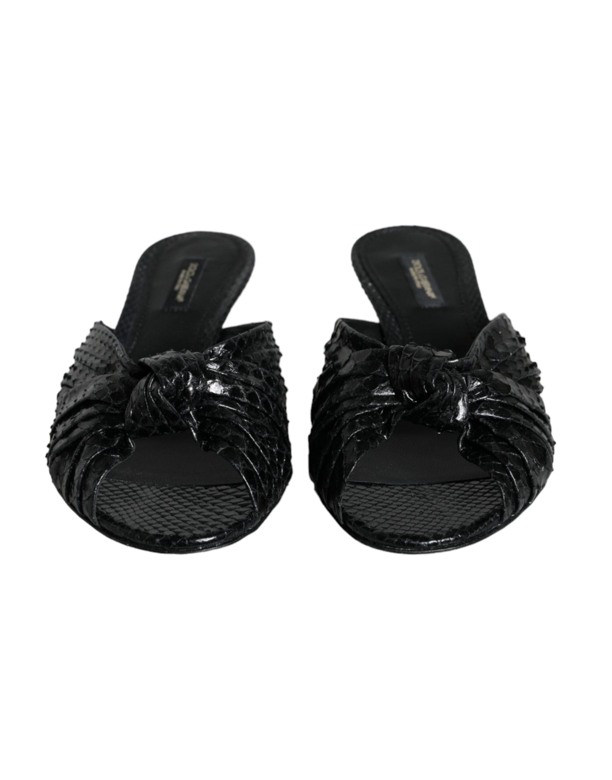 Dolce &amp; Gabbana Schwarze Leder Heels Slides Sandalen Schuhe