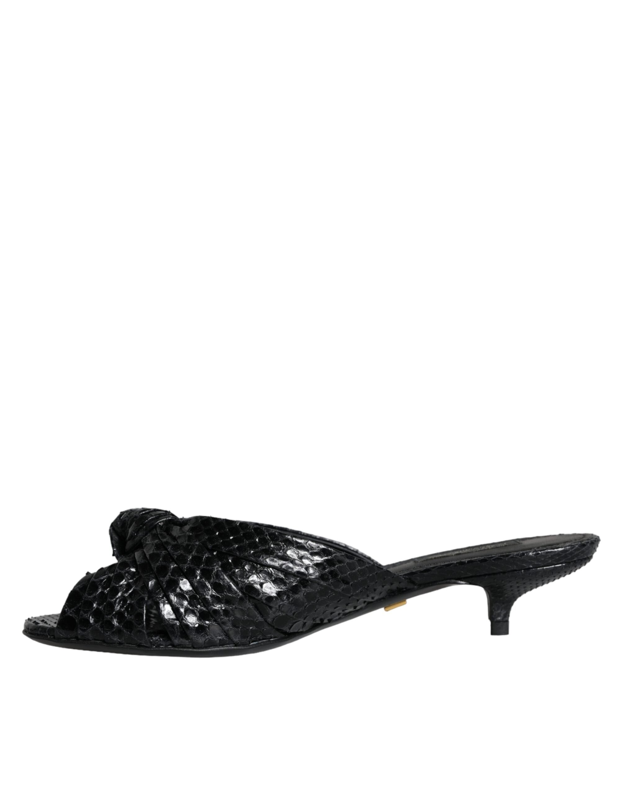 Dolce &amp; Gabbana Schwarze Leder Heels Slides Sandalen Schuhe