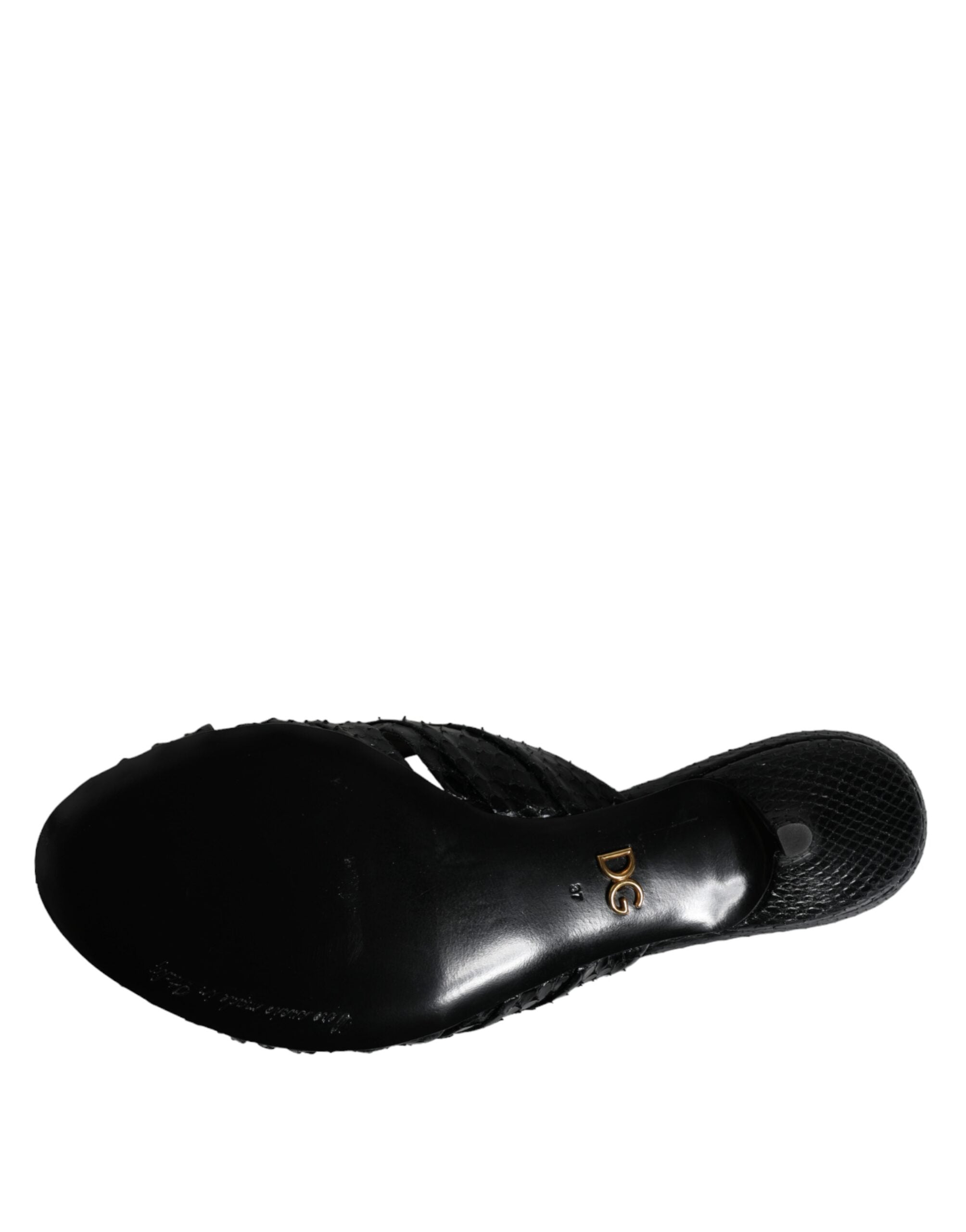 Dolce &amp; Gabbana Schwarze Leder Heels Slides Sandalen Schuhe