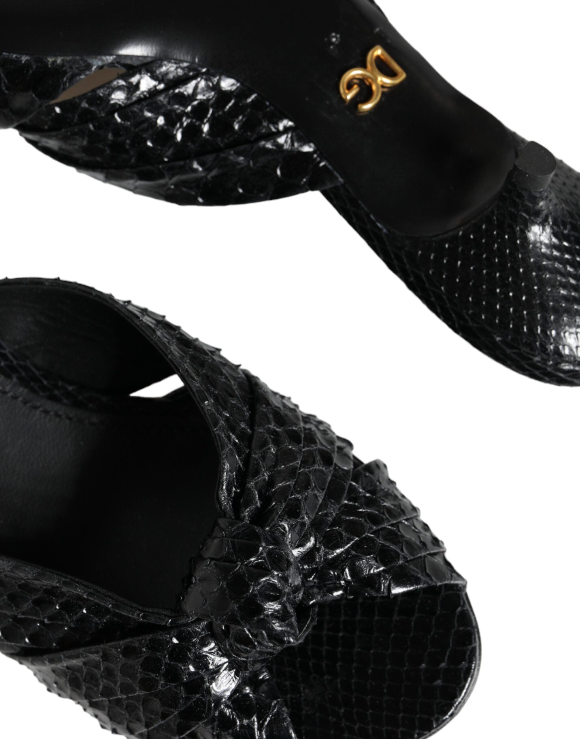 Dolce &amp; Gabbana Schwarze Leder Heels Slides Sandalen Schuhe
