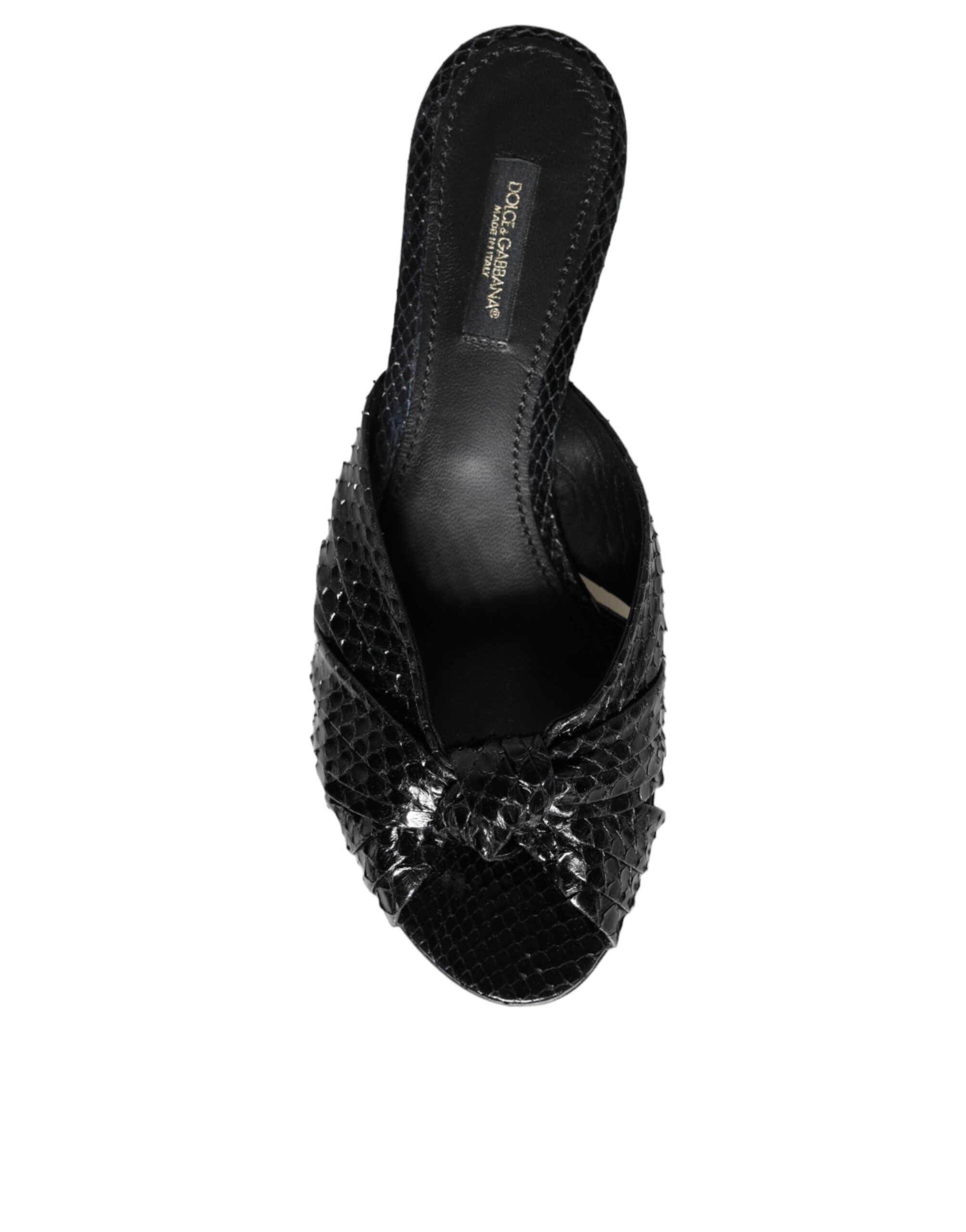 Dolce &amp; Gabbana Schwarze Leder Heels Slides Sandalen Schuhe