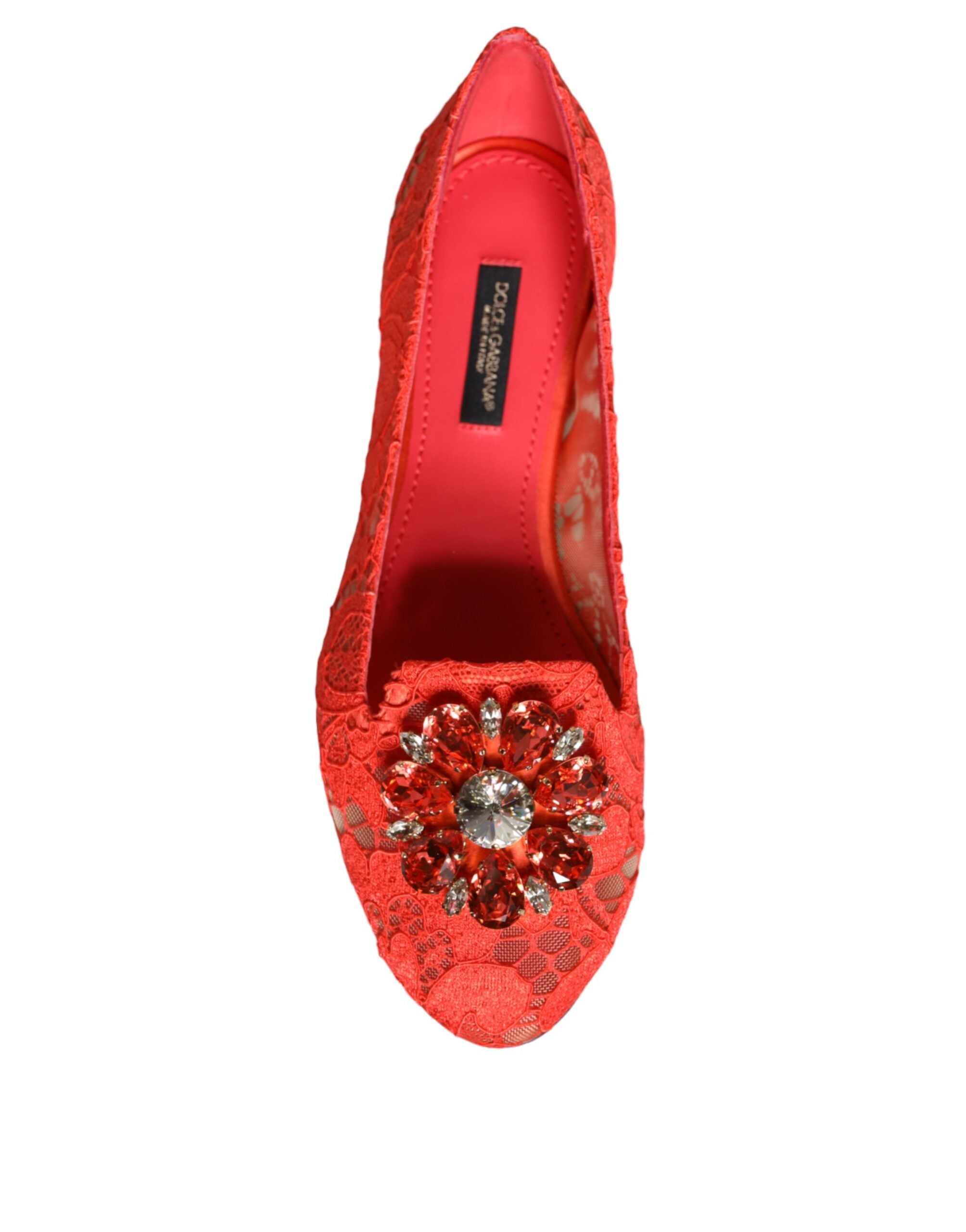 Mocasini balerini Dolce &amp; Gabbana cu dantelă coral și cristale