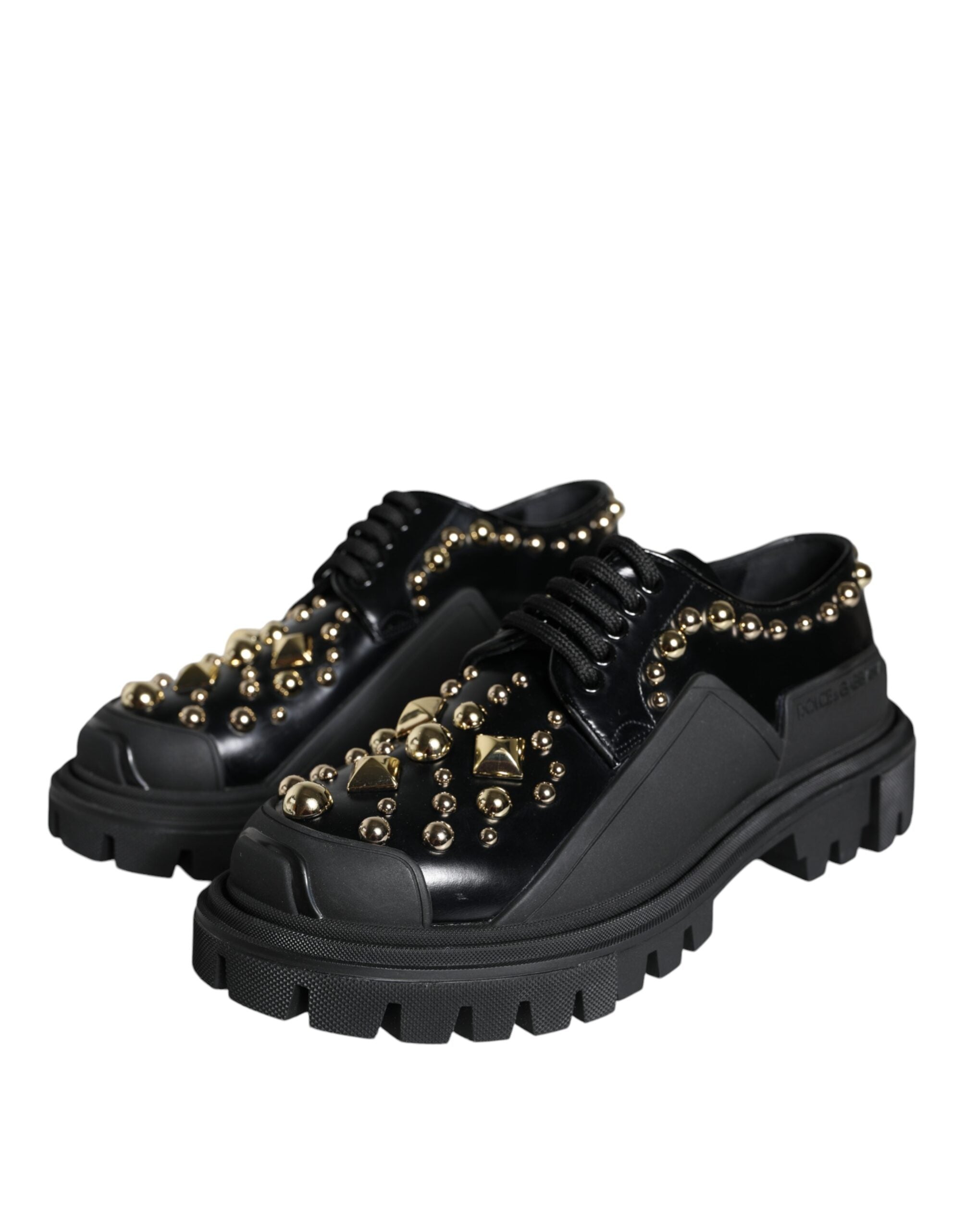 Pantofi Dolce &amp; Gabbana negri din piele cu imprimeu Derby de trekking