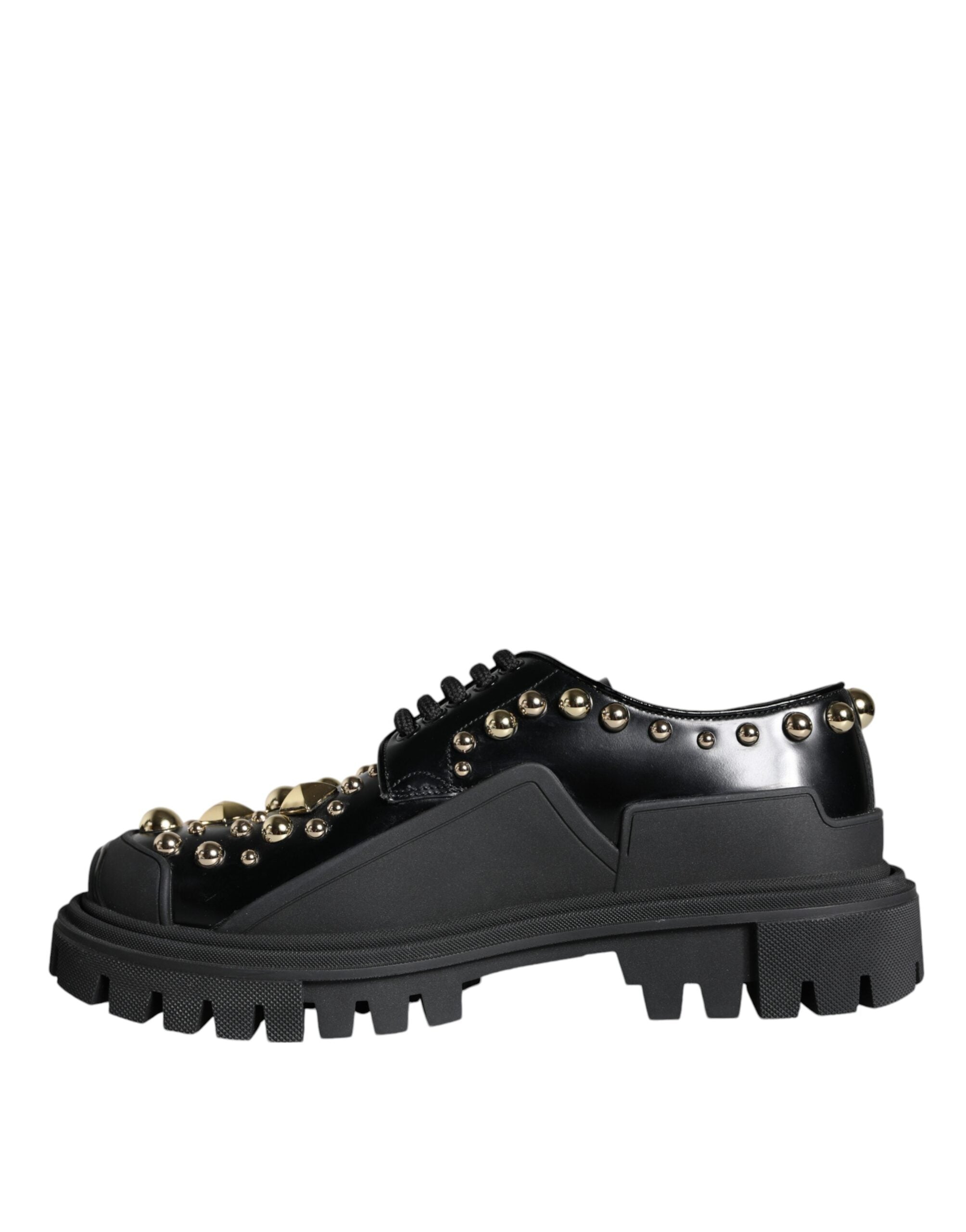 Pantofi Dolce &amp; Gabbana negri din piele cu imprimeu Derby de trekking