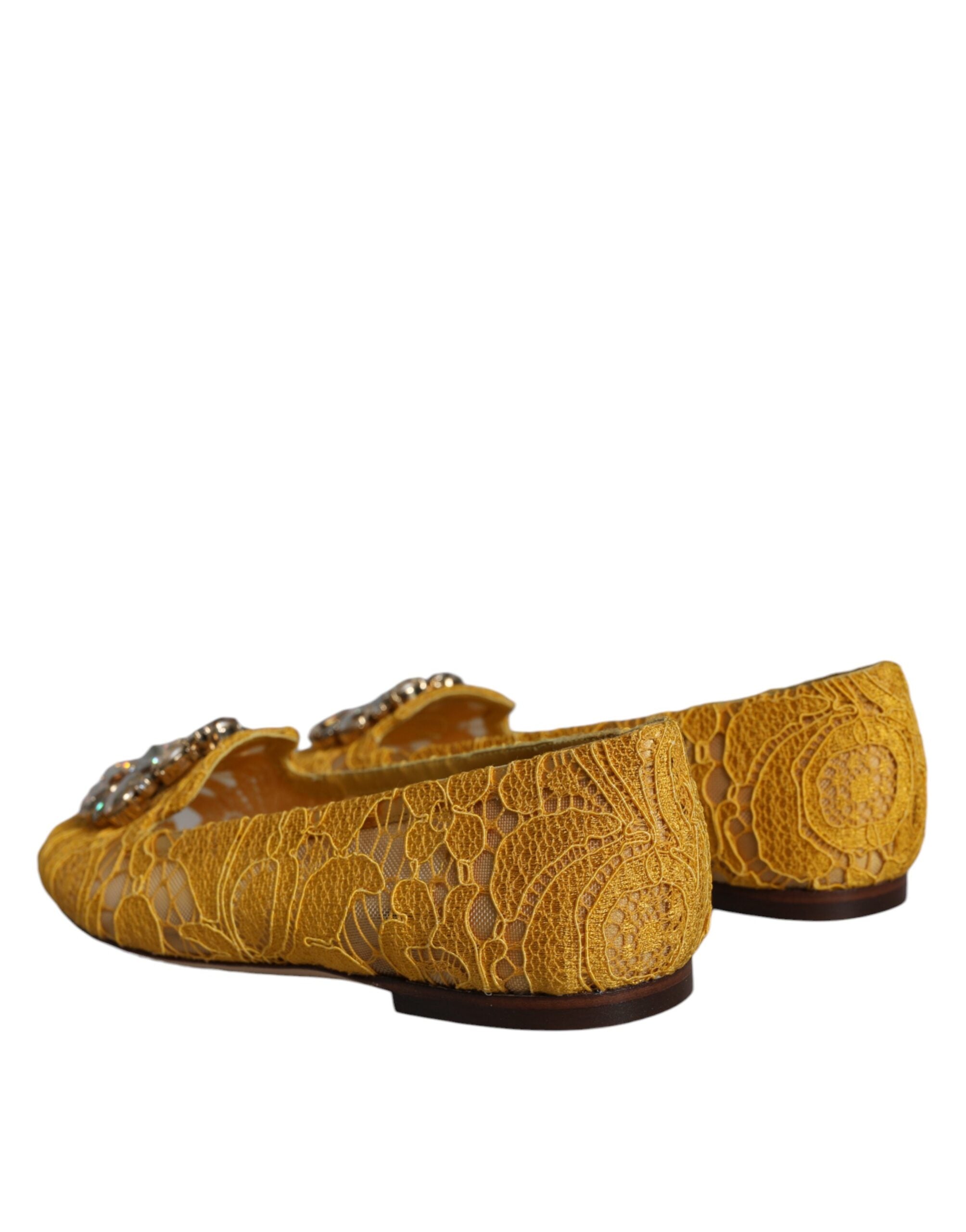 Balerini Dolce &amp; Gabbana cu dantelă muștar și cristale