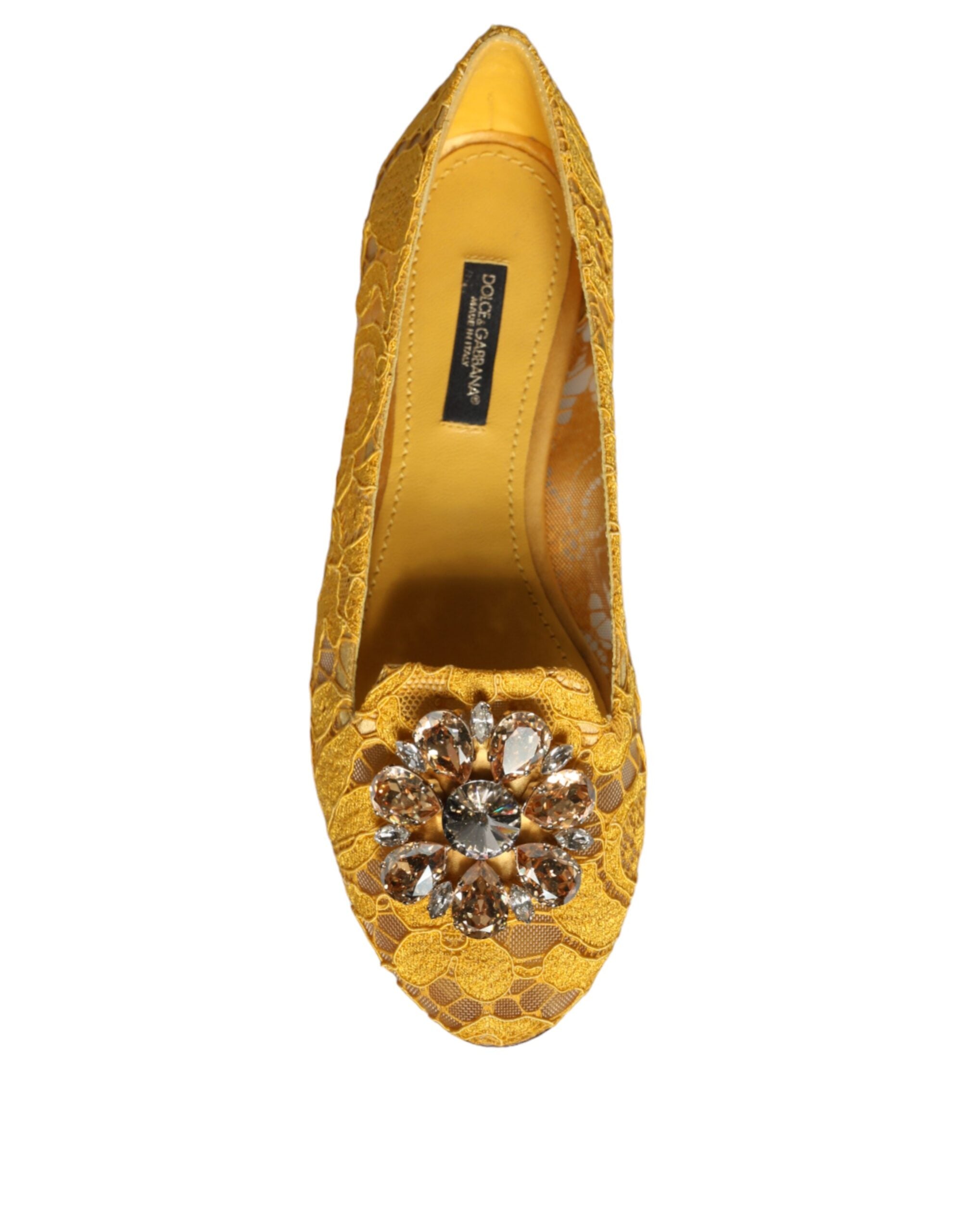 Balerini Dolce &amp; Gabbana cu dantelă muștar și cristale