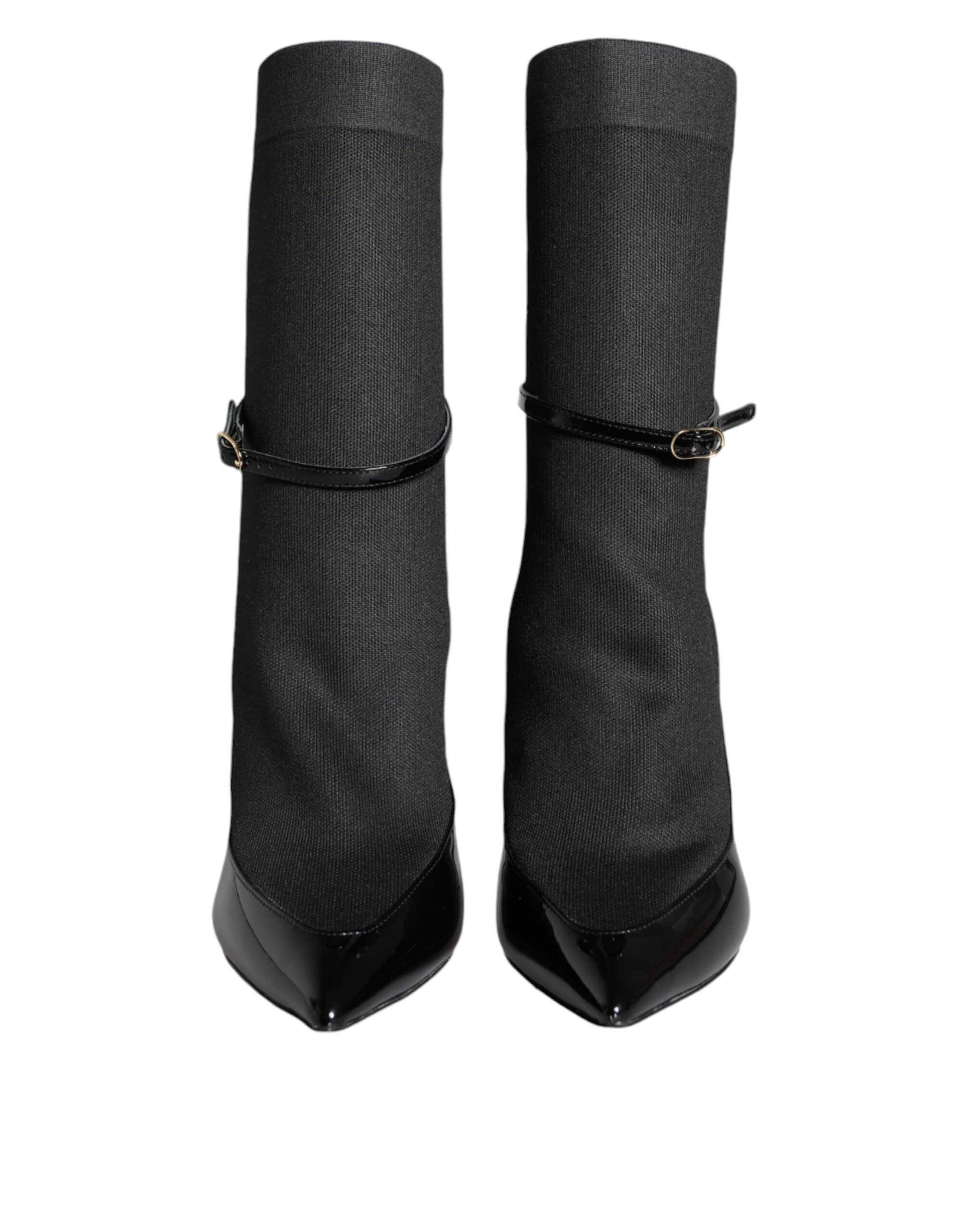 Dolce &amp; Gabbana Schwarze Leder Stilettos Booties Socken Schuhe