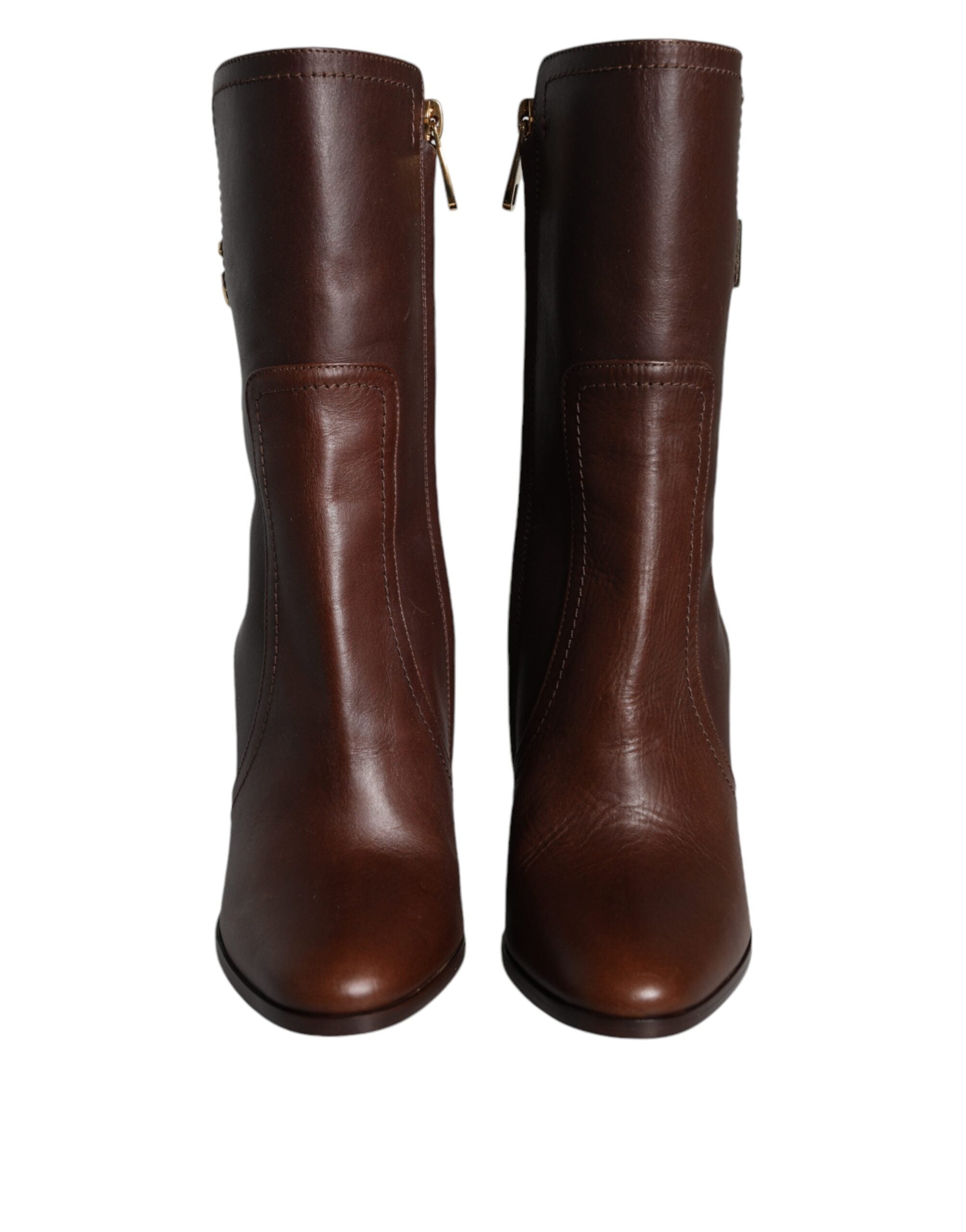 Dolce &amp; Gabbana Braune Leder Heels Halbhohe Stiefel Schuhe