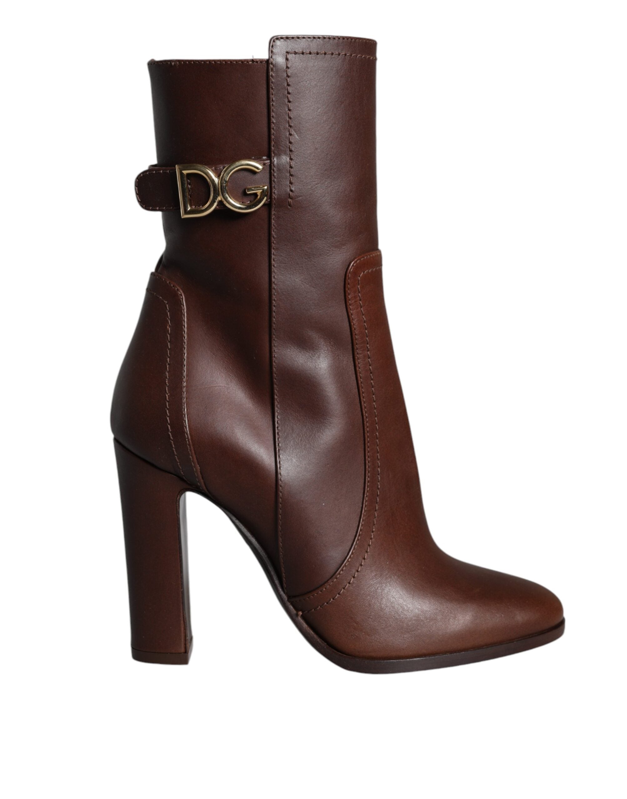 Dolce &amp; Gabbana Braune Leder Heels Halbhohe Stiefel Schuhe