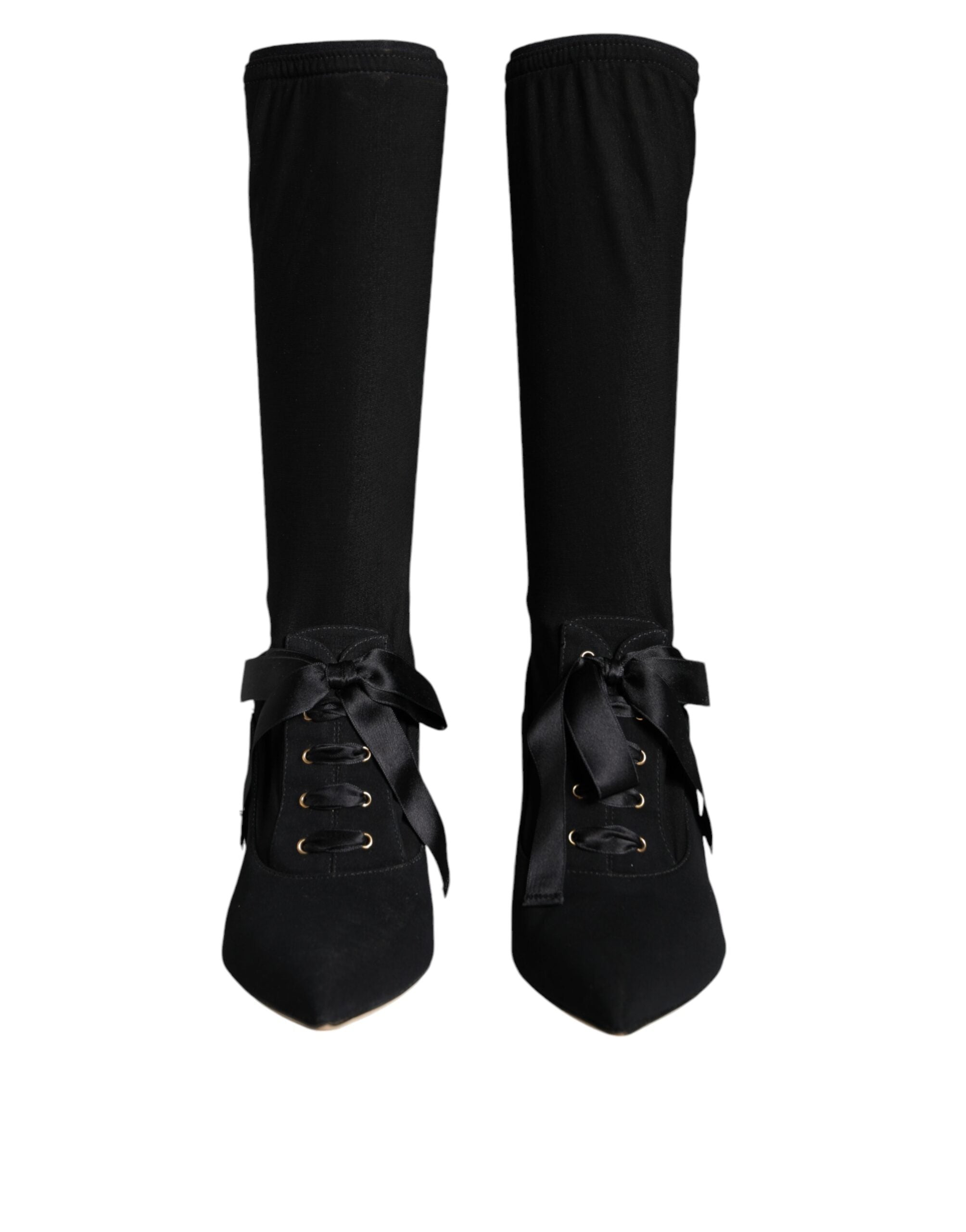 Dolce &amp; Gabbana Schwarze Stiletto-Absätze, wadenlange Stiefel