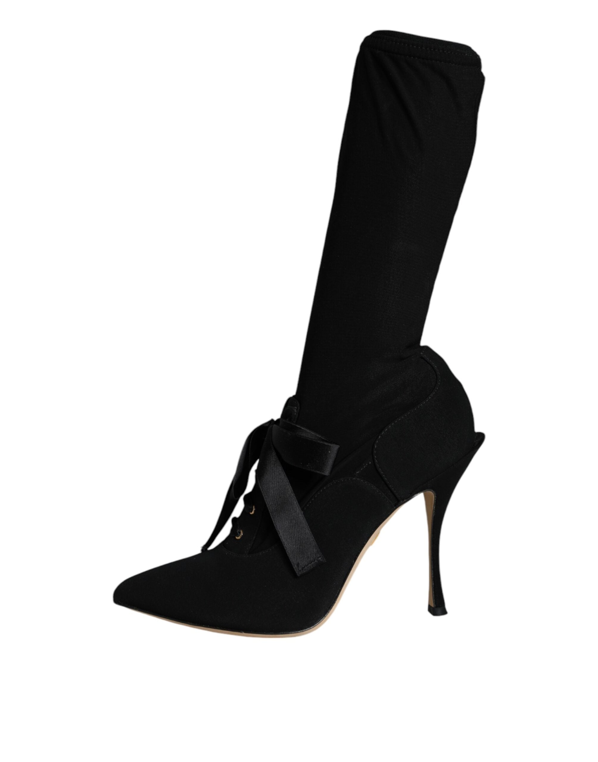 Dolce &amp; Gabbana Schwarze Stiletto-Absätze, wadenlange Stiefel